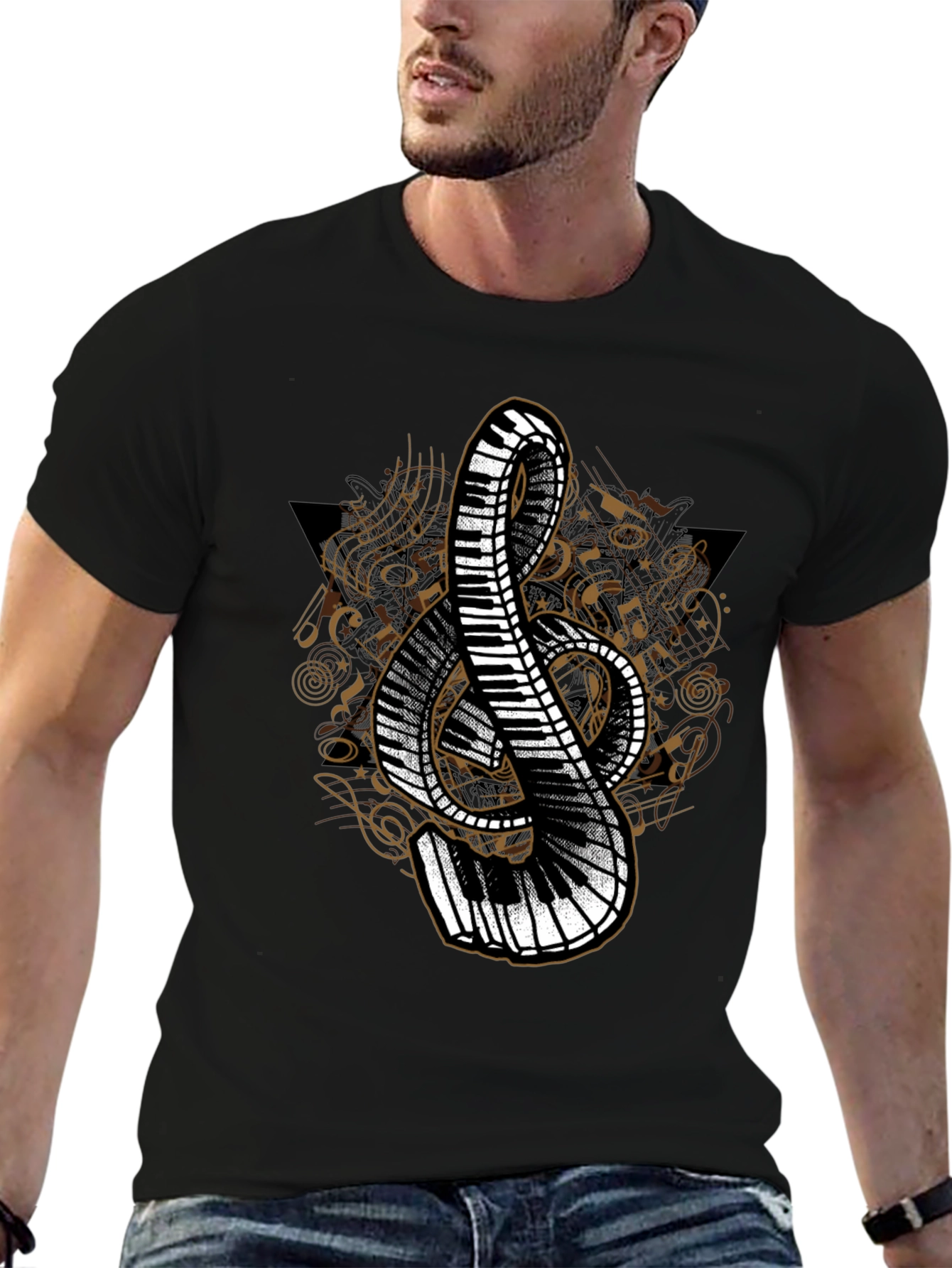 Black Musical Treble Clef Piano T-Shirt view 6