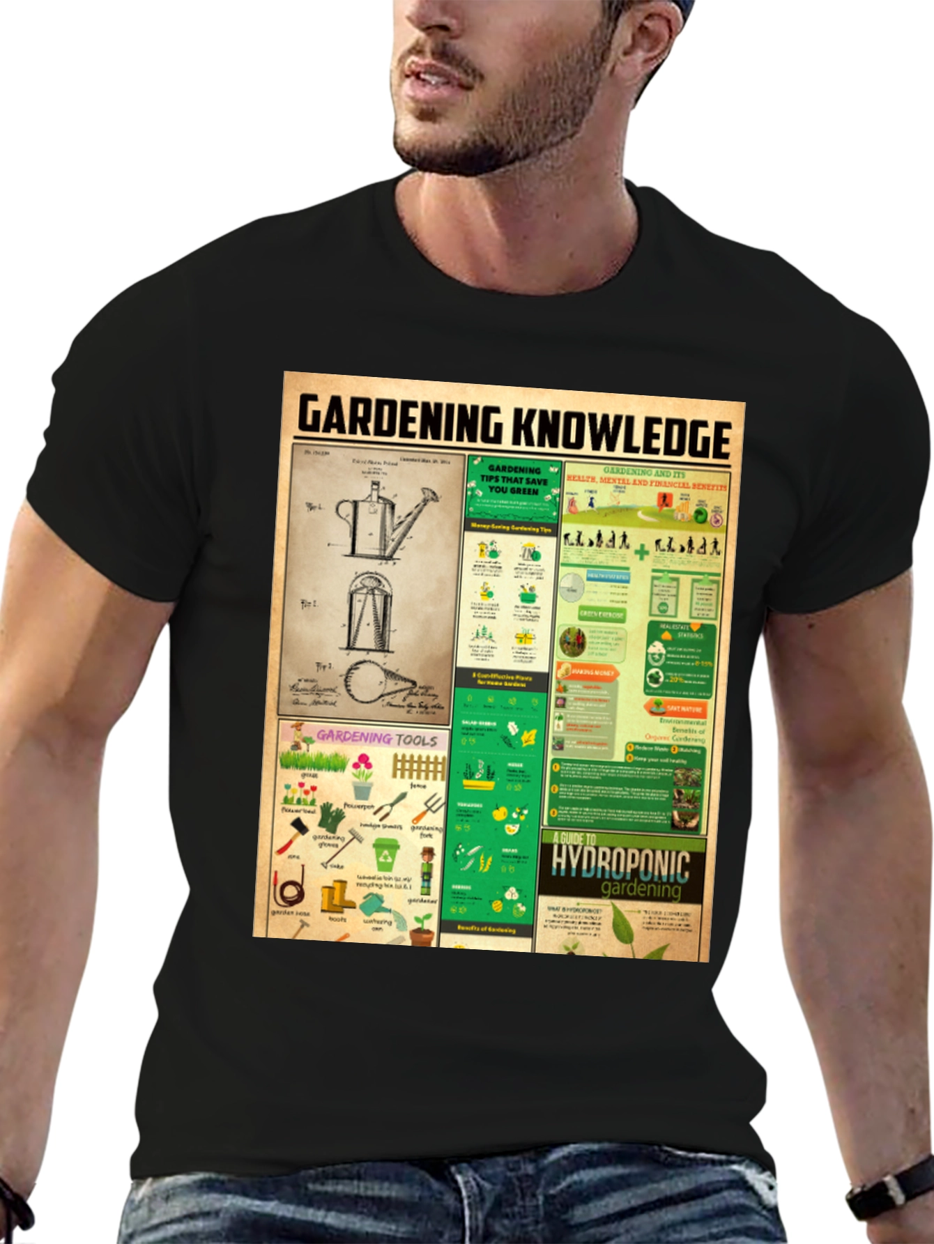 Black Gardening Knowledge T-Shirt view 6