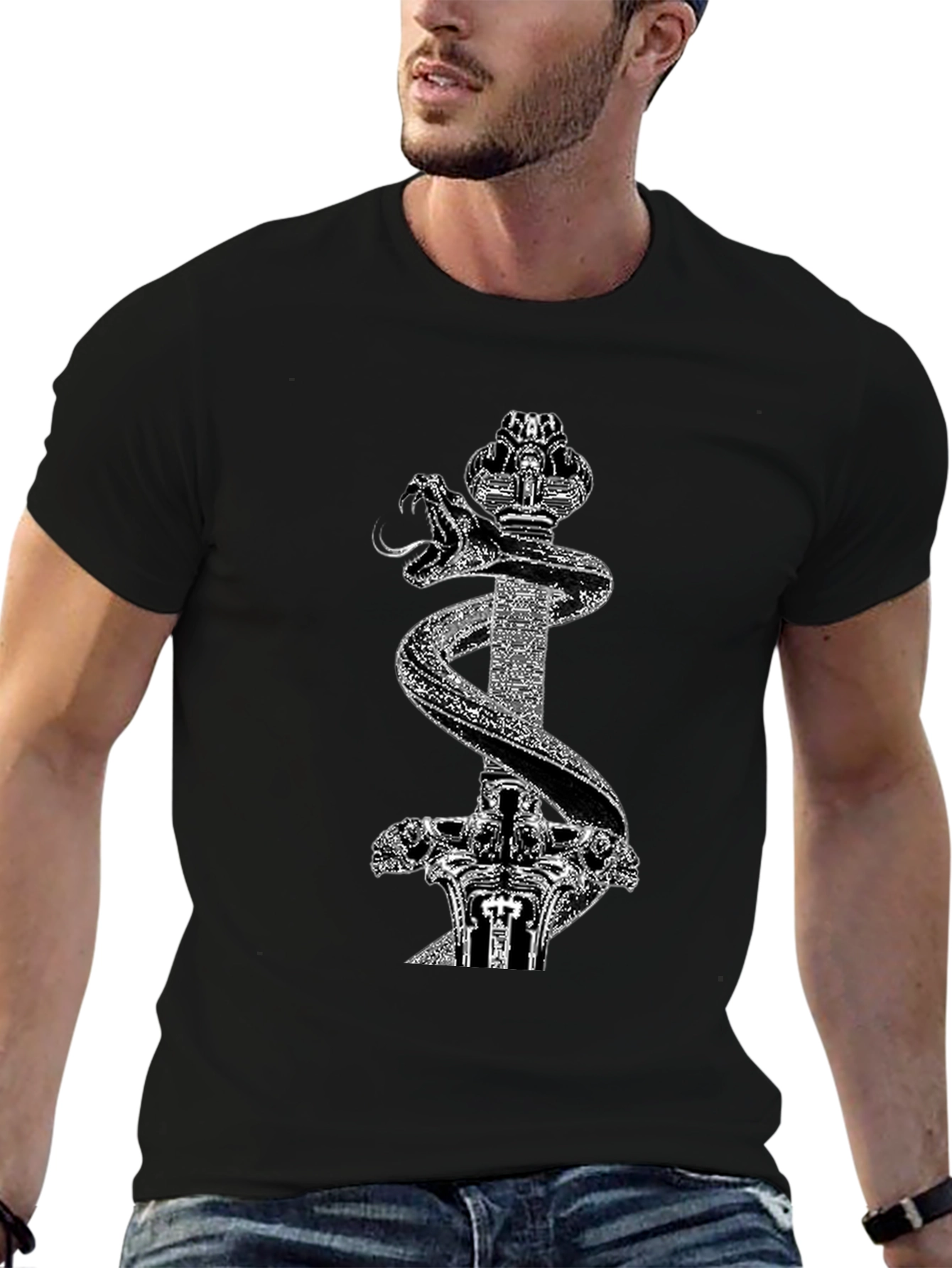 Black Black T-Shirt with Snake & Sword Graphic view 6