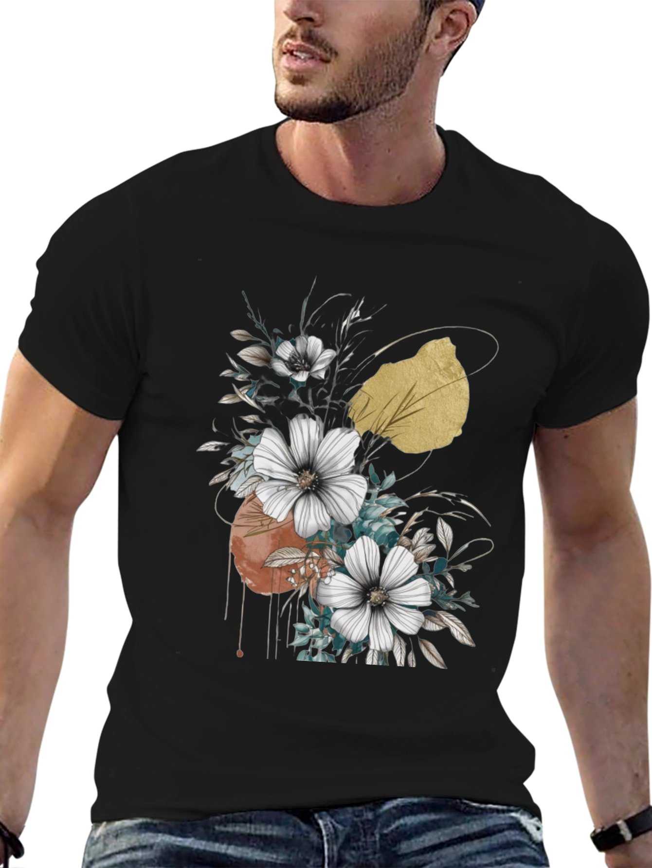 Black Floral Graphic Black T-Shirt view 6