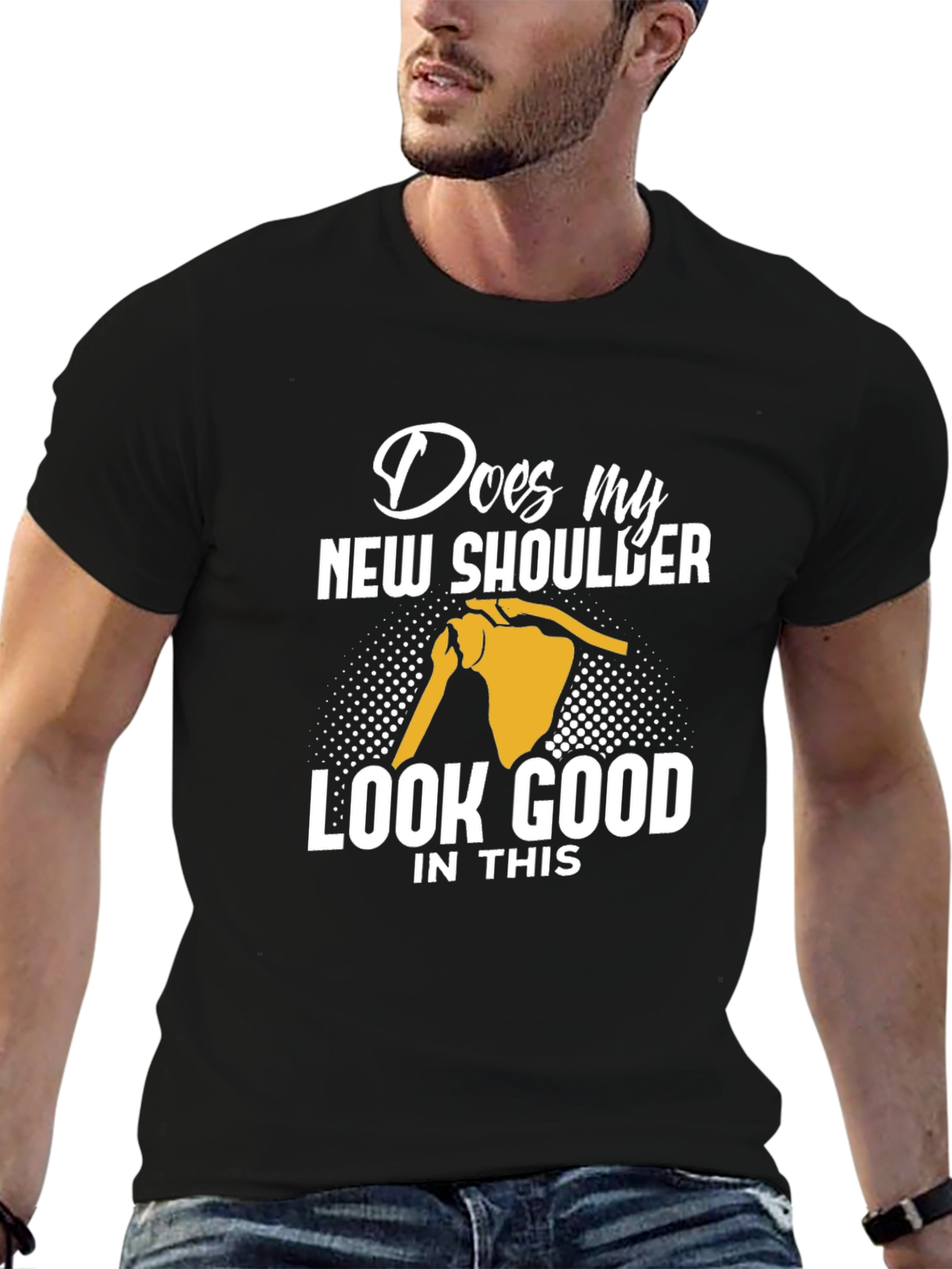 Black New Shoulder T-Shirt: Funny Orthopedic Humor view 6