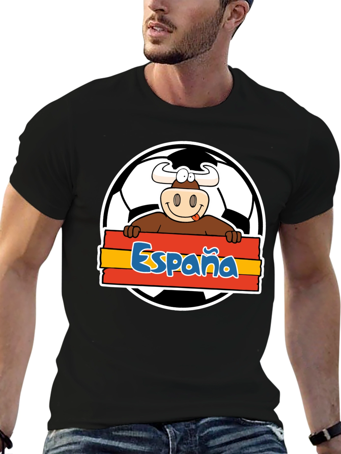 Black Spain Soccer Bull T-Shirt - Viva España Football Tee! view 6