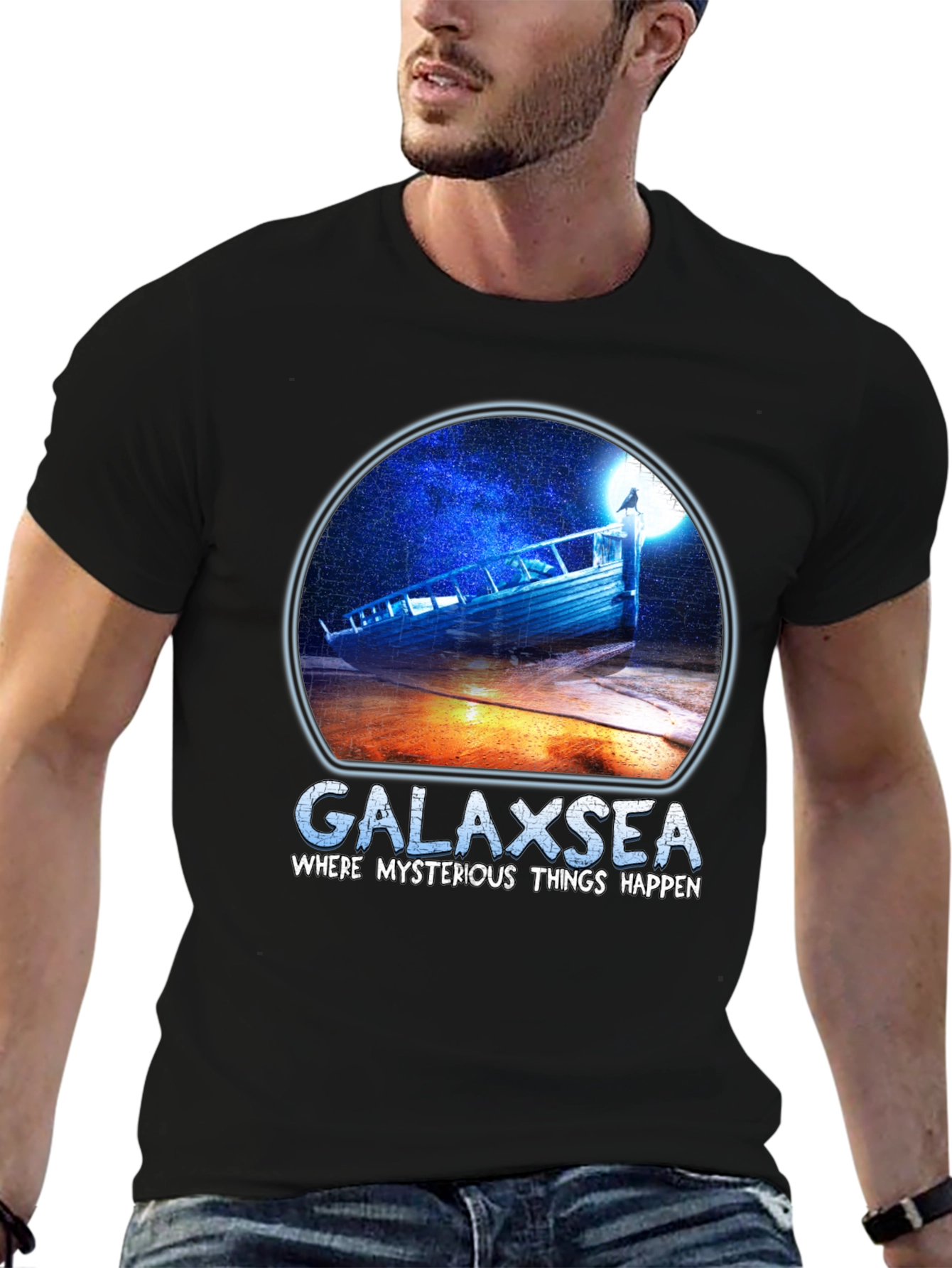 Black Galaxsea Graphic T-Shirt - Mysterious Design view 6