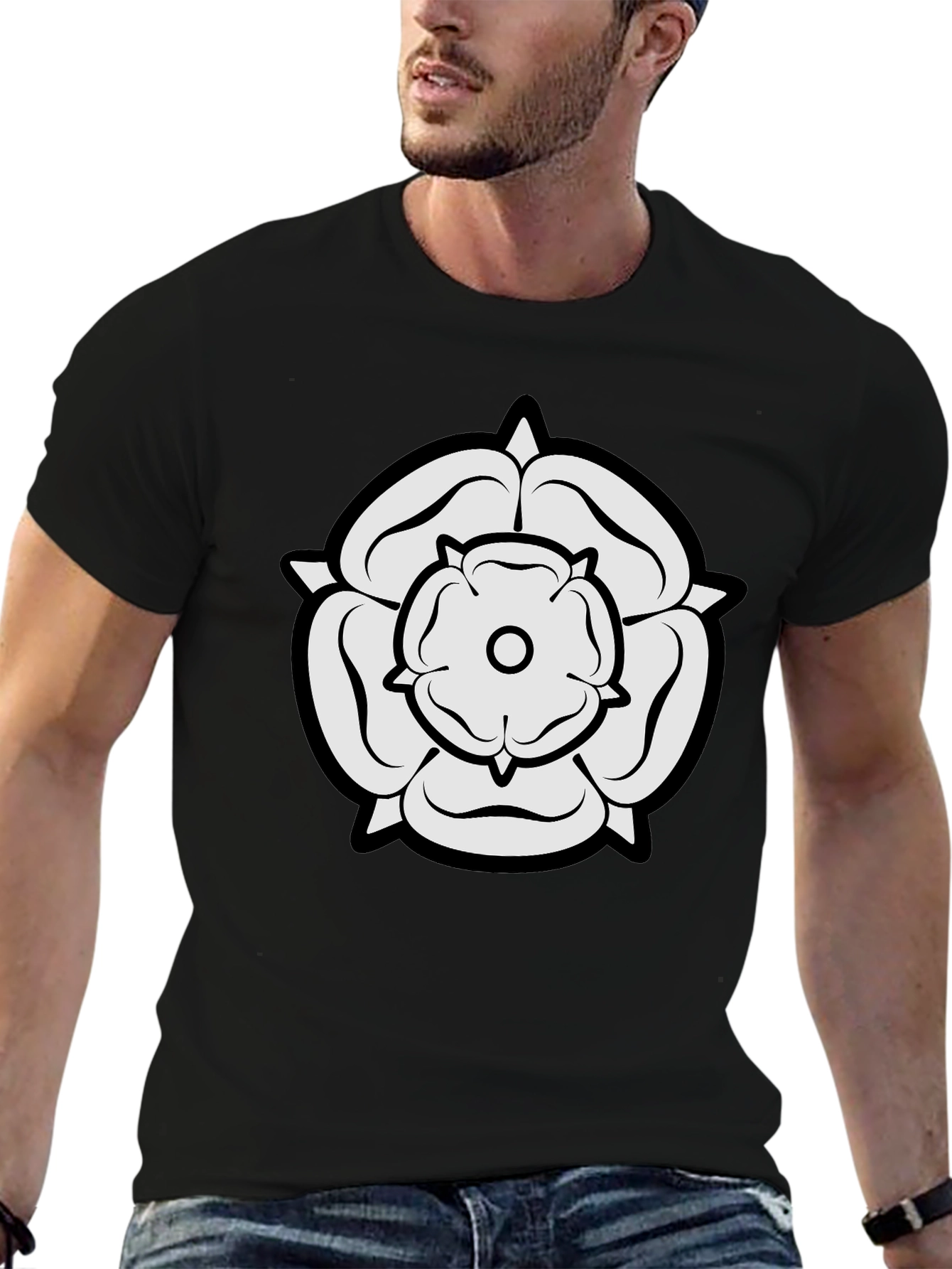 Black White Rose Graphic Black Tee view 6