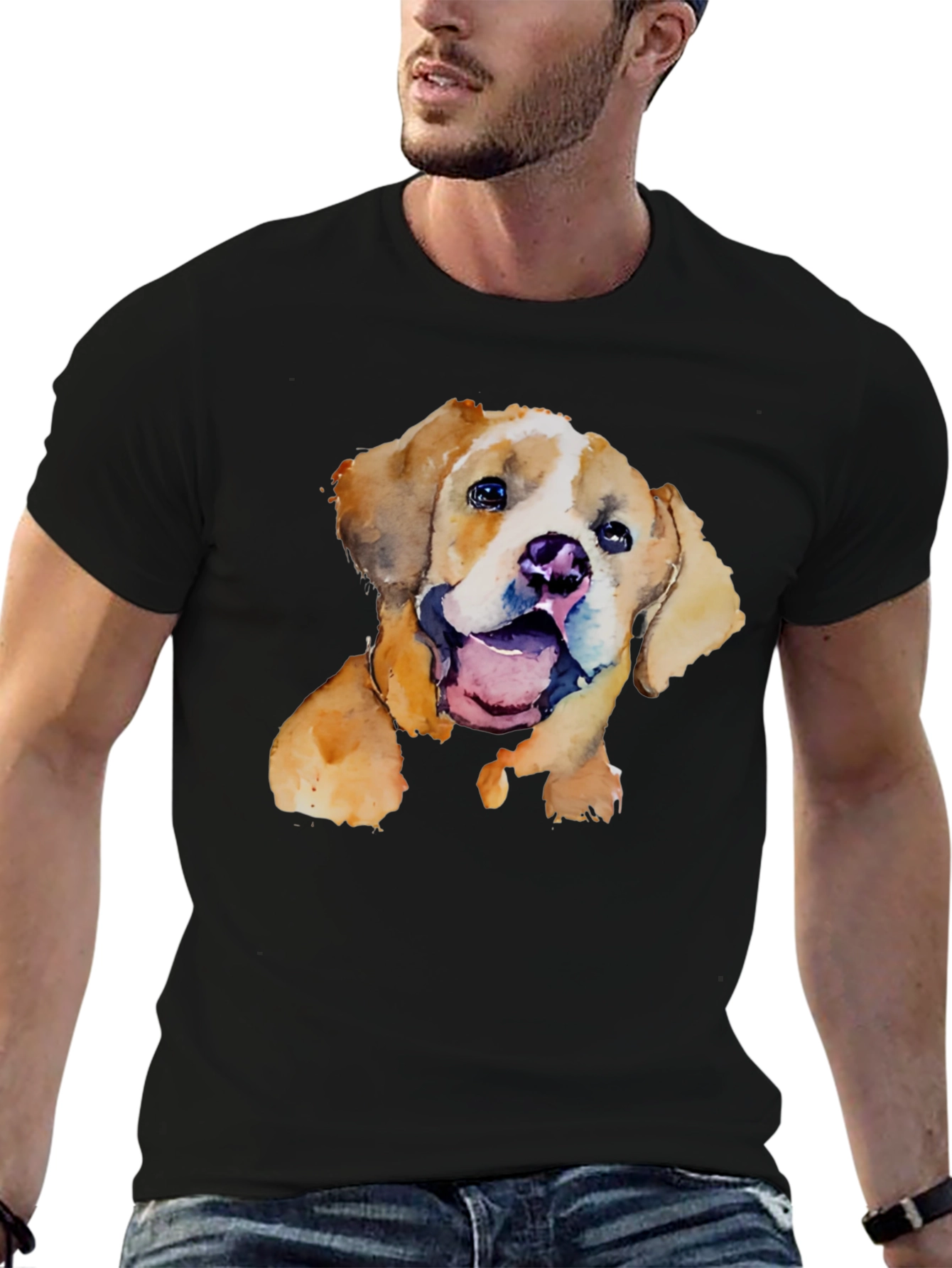 Black Watercolor Puppy Graphic T-Shirt - Cute Dog Tee view 6