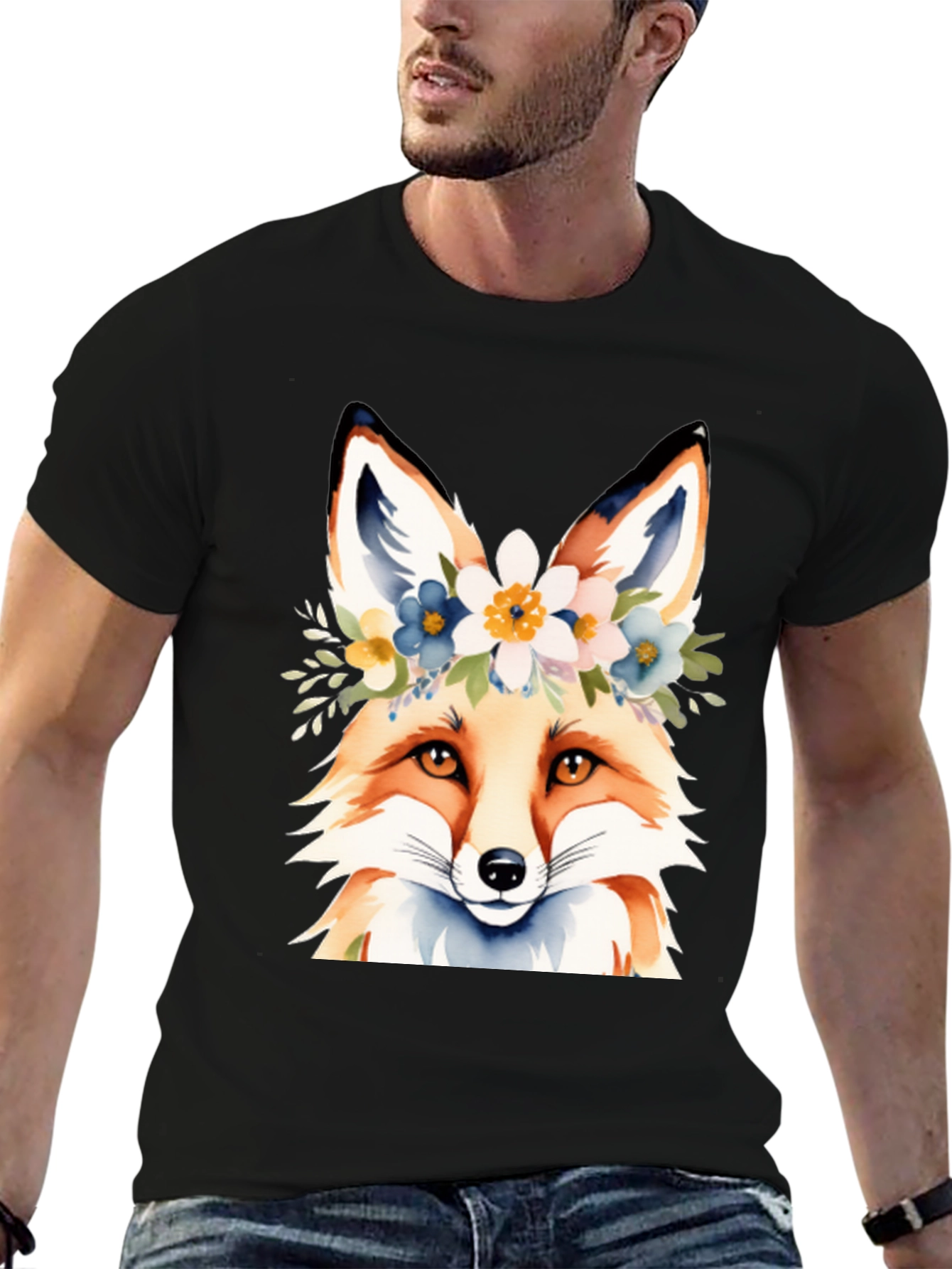 Black Floral Fox Tee - Stylish Graphic T-Shirt view 6