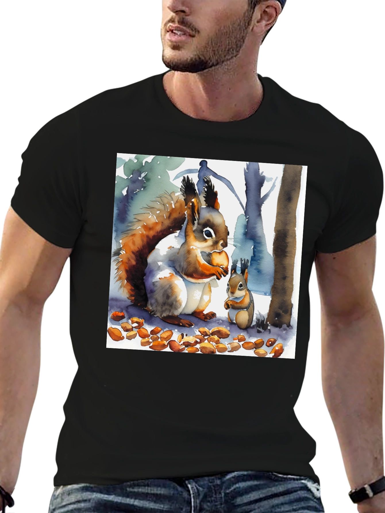 Black Squirrel Watercolor Graphic Tee view 6