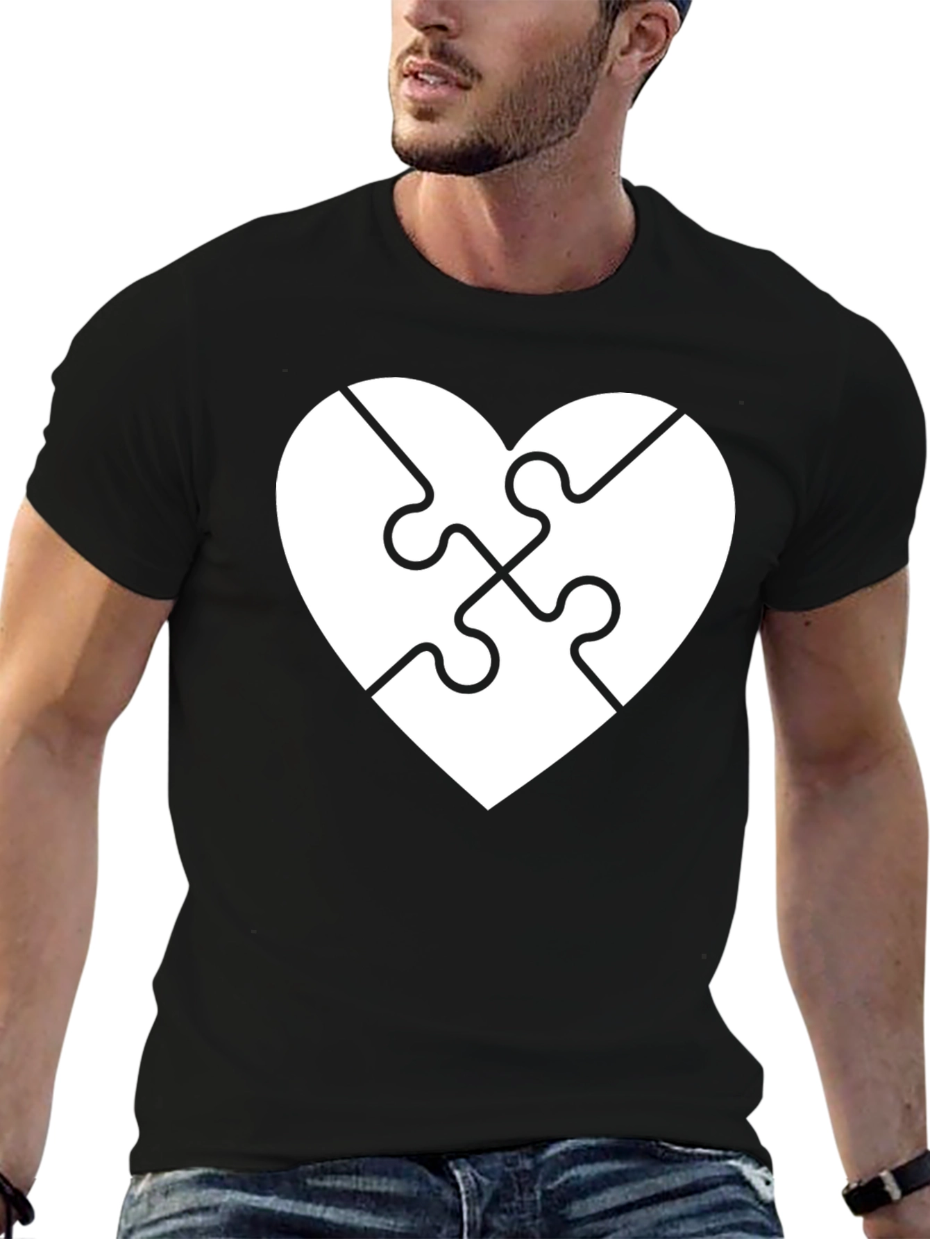 Black Heart Puzzle Piece Graphic Tee - Black Cotton view 6