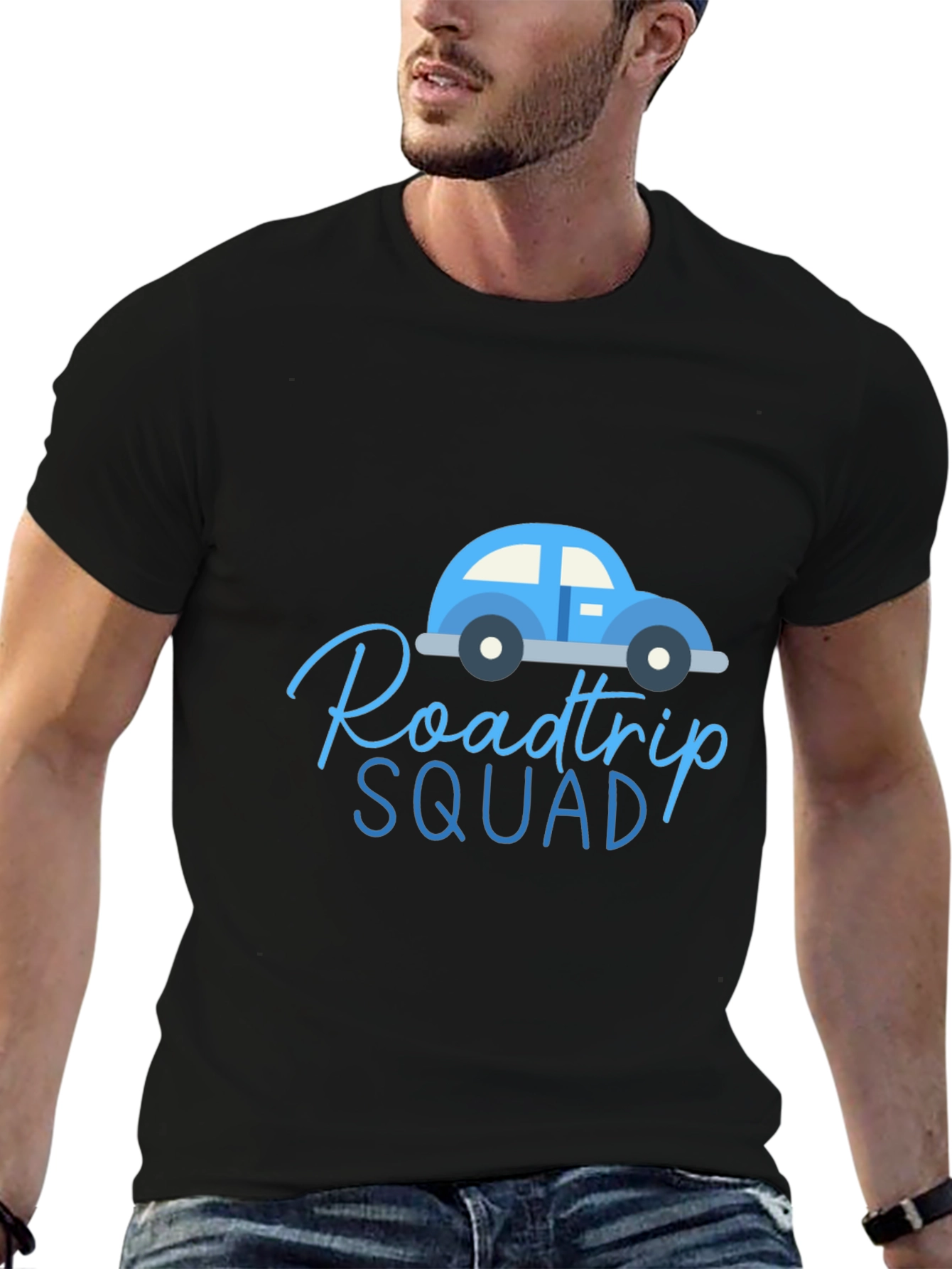 Black Roadtrip Squad Graphic Tee - Black Cotton T-Shirt view 6