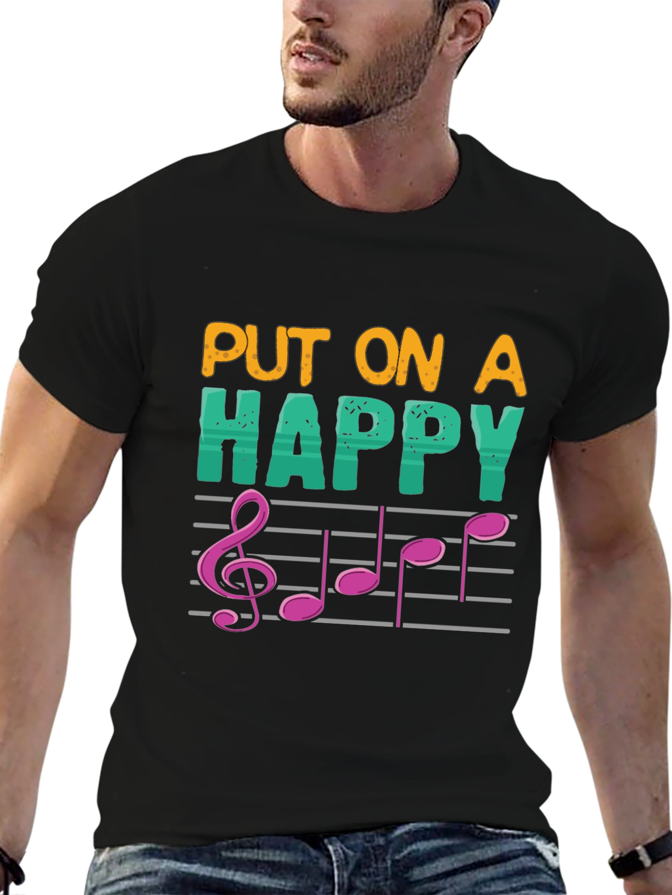 Black Happy Music Note Graphic Tee view 6