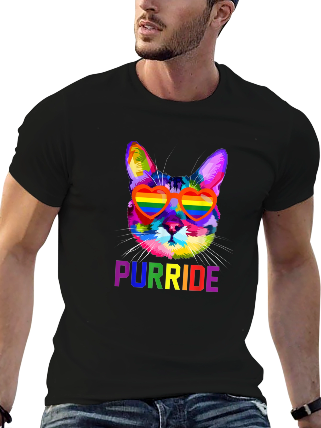 Black Rainbow Purride Cat T-Shirt view 6