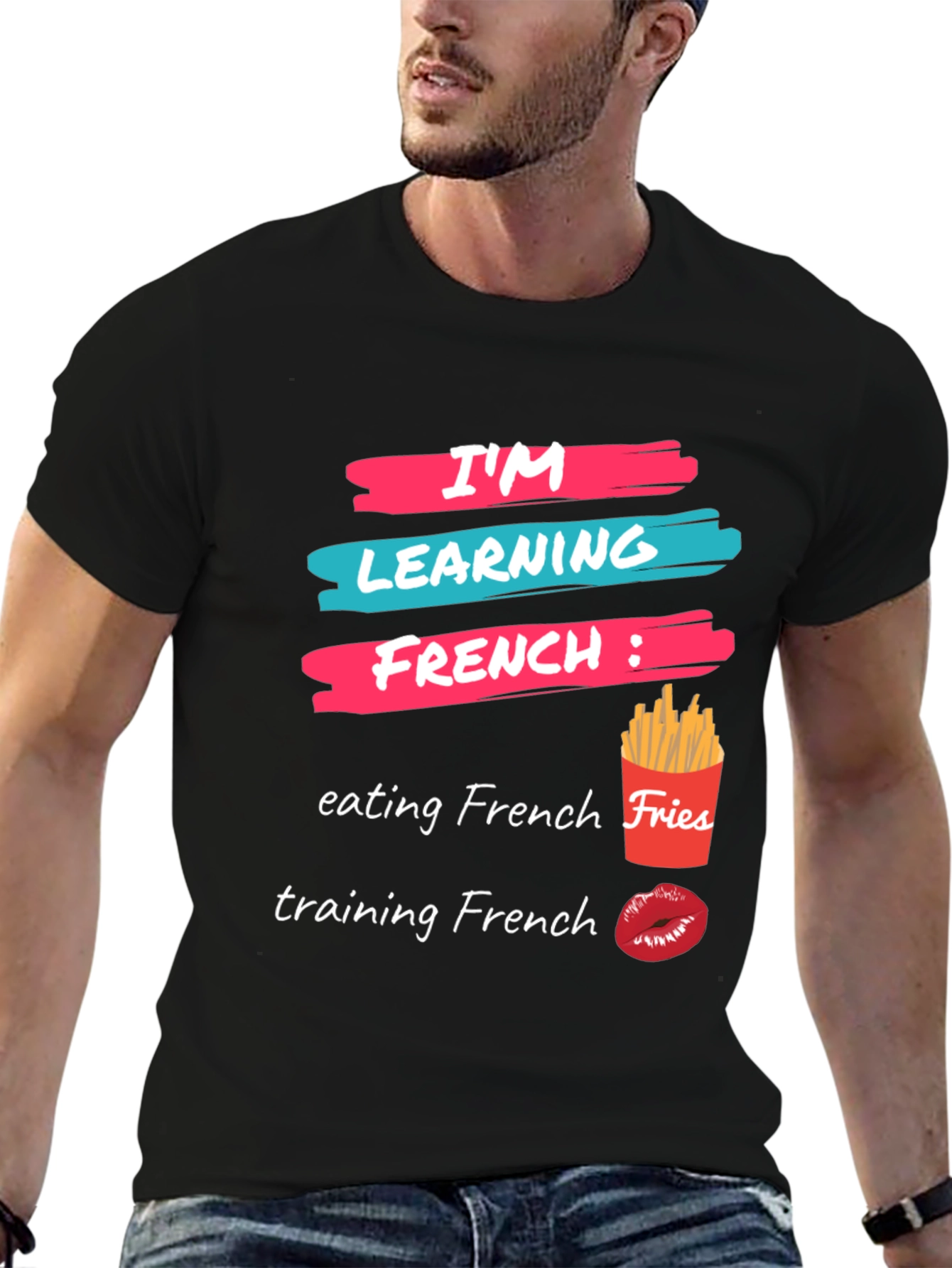 Black I'm Learning French T-Shirt view 6