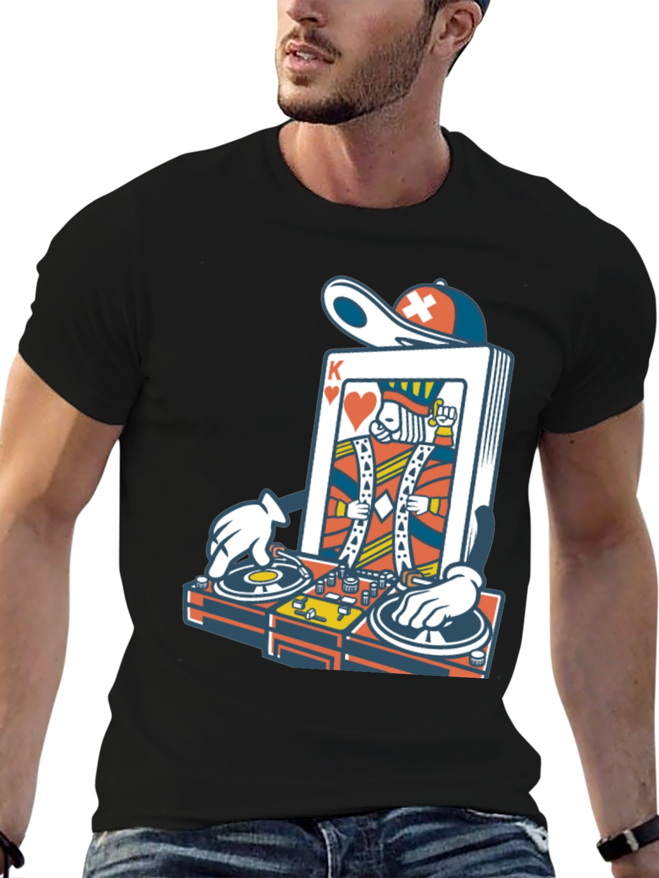 Black King of Hearts DJ Graphic T-Shirt view 6