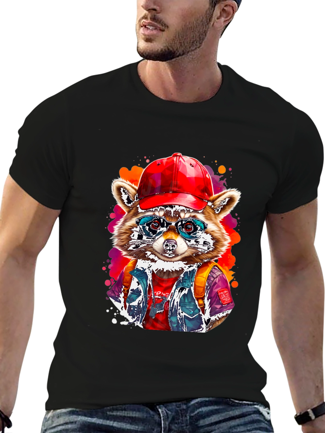 Black Cool Raccoon T-Shirt view 6