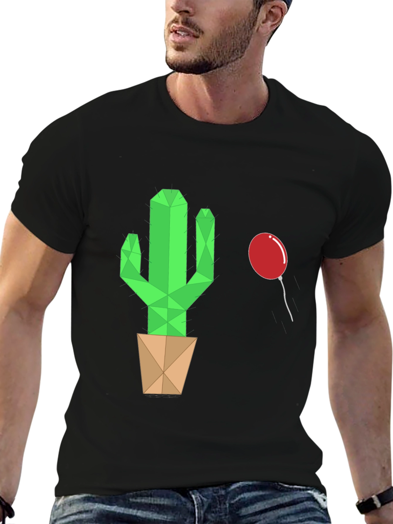 Black Geometric Cactus & Balloon Graphic Tee view 6
