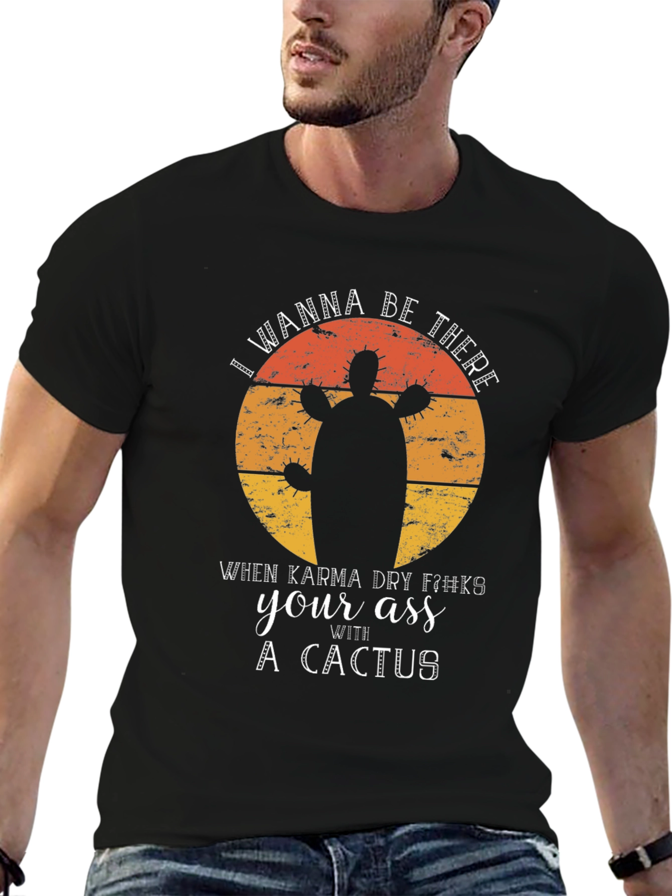 Black Karma Cactus Graphic Tee - Funny Sarcastic Novelty T-Shirt view 6