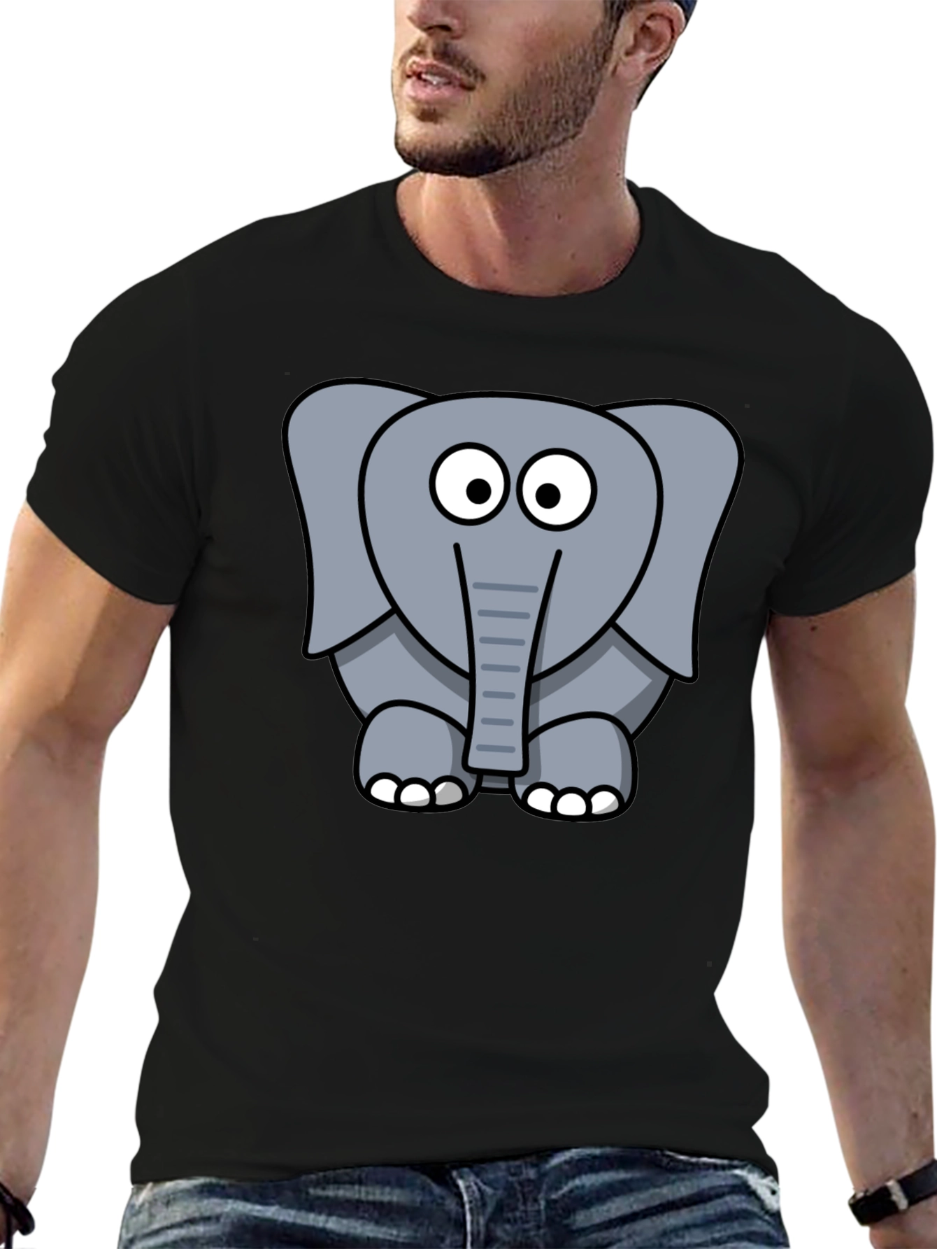 Black Elephant Graphic Tee - Unisex Black Cotton T-Shirt view 6