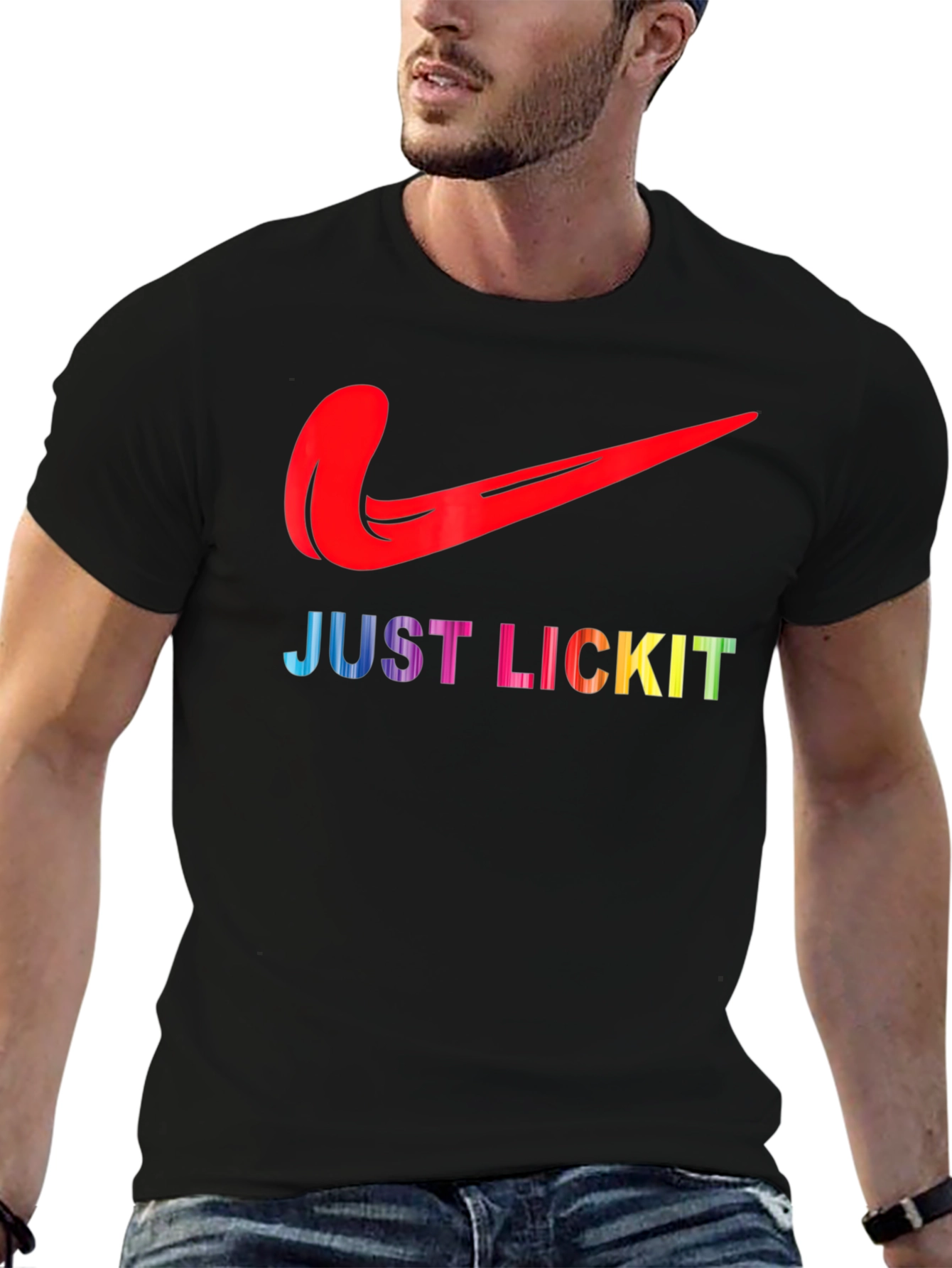 Black Just Lick It Tongue Logo Graphic Tee view 6