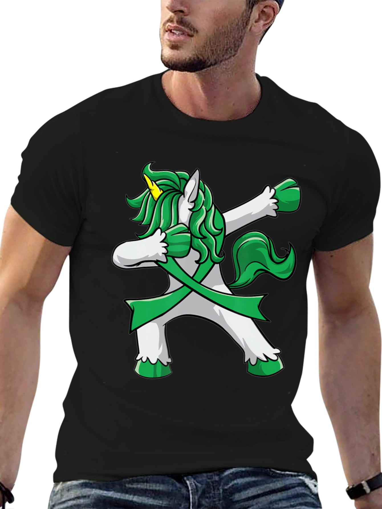 Black Dabbing Unicorn T-Shirt - St. Patrick's Day Style view 6