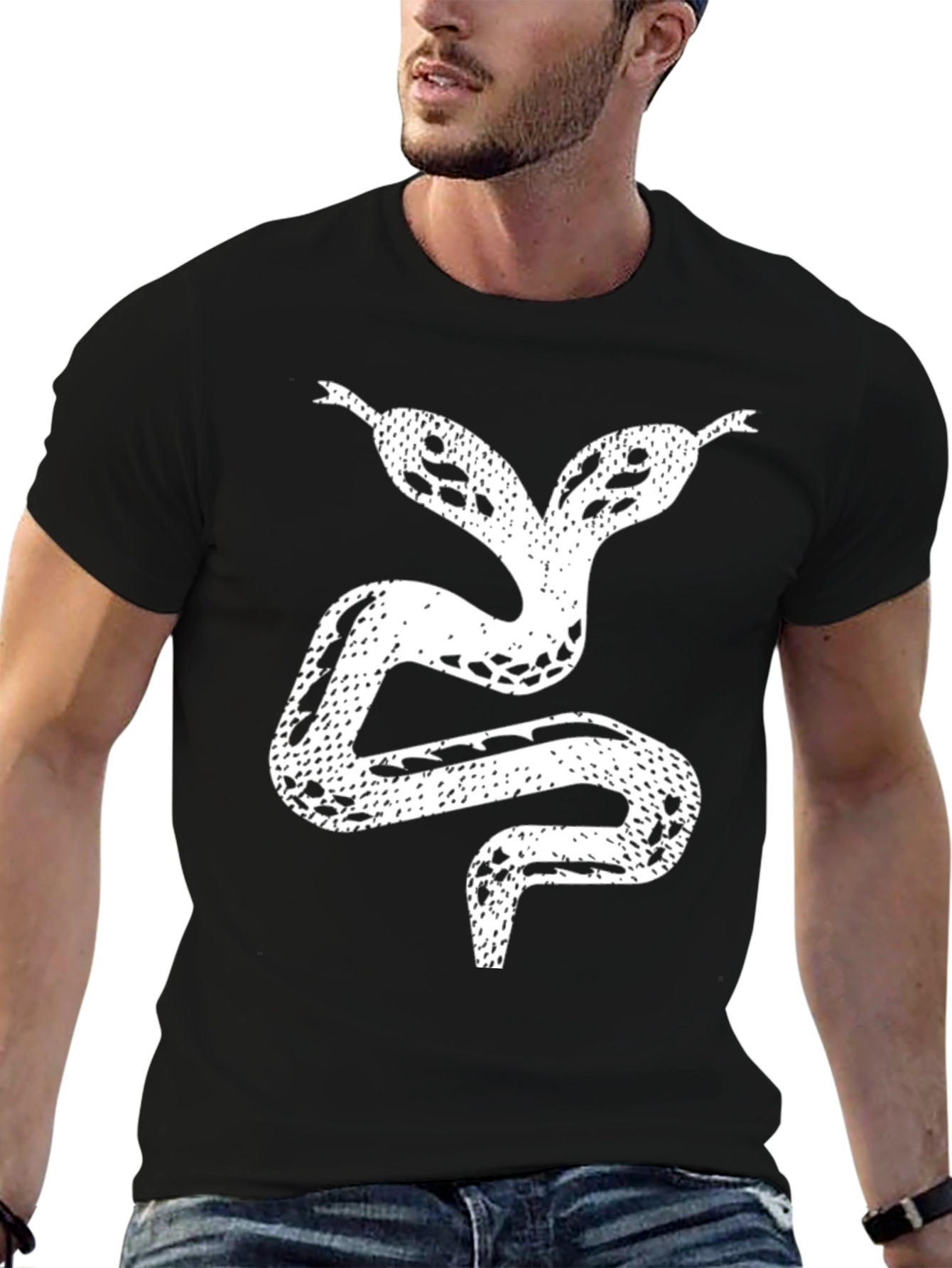 Black Two-Headed Snake Graphic Tee - Black Cotton T-Shirt view 6