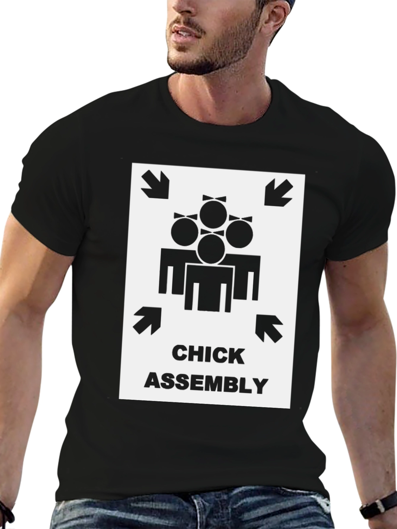 Black Chick Assembly Funny Graphic T-Shirt view 6