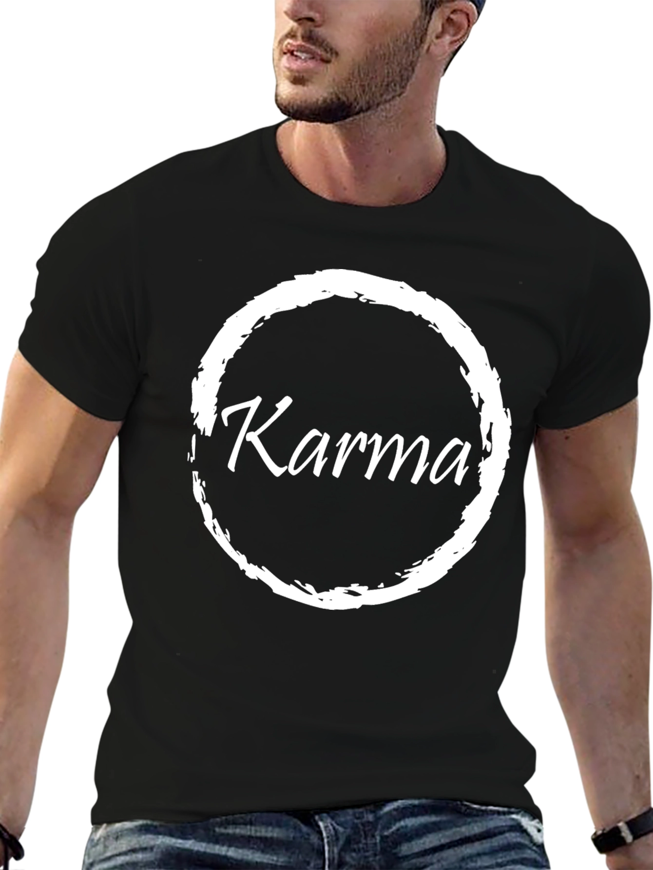 Black Karma Circle Tee - Casual Black Cotton T-Shirt view 6