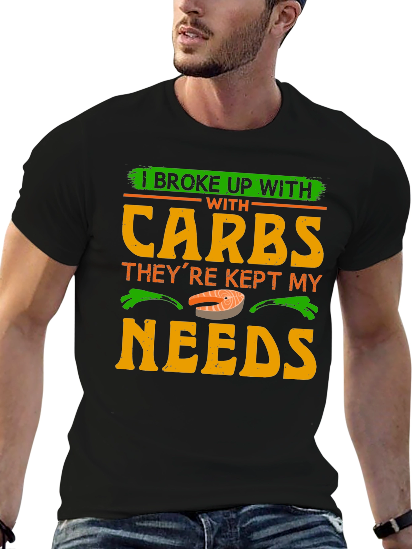 Black I Broke Up With Carbs T-Shirt Funny Keto Diet Tee view 6