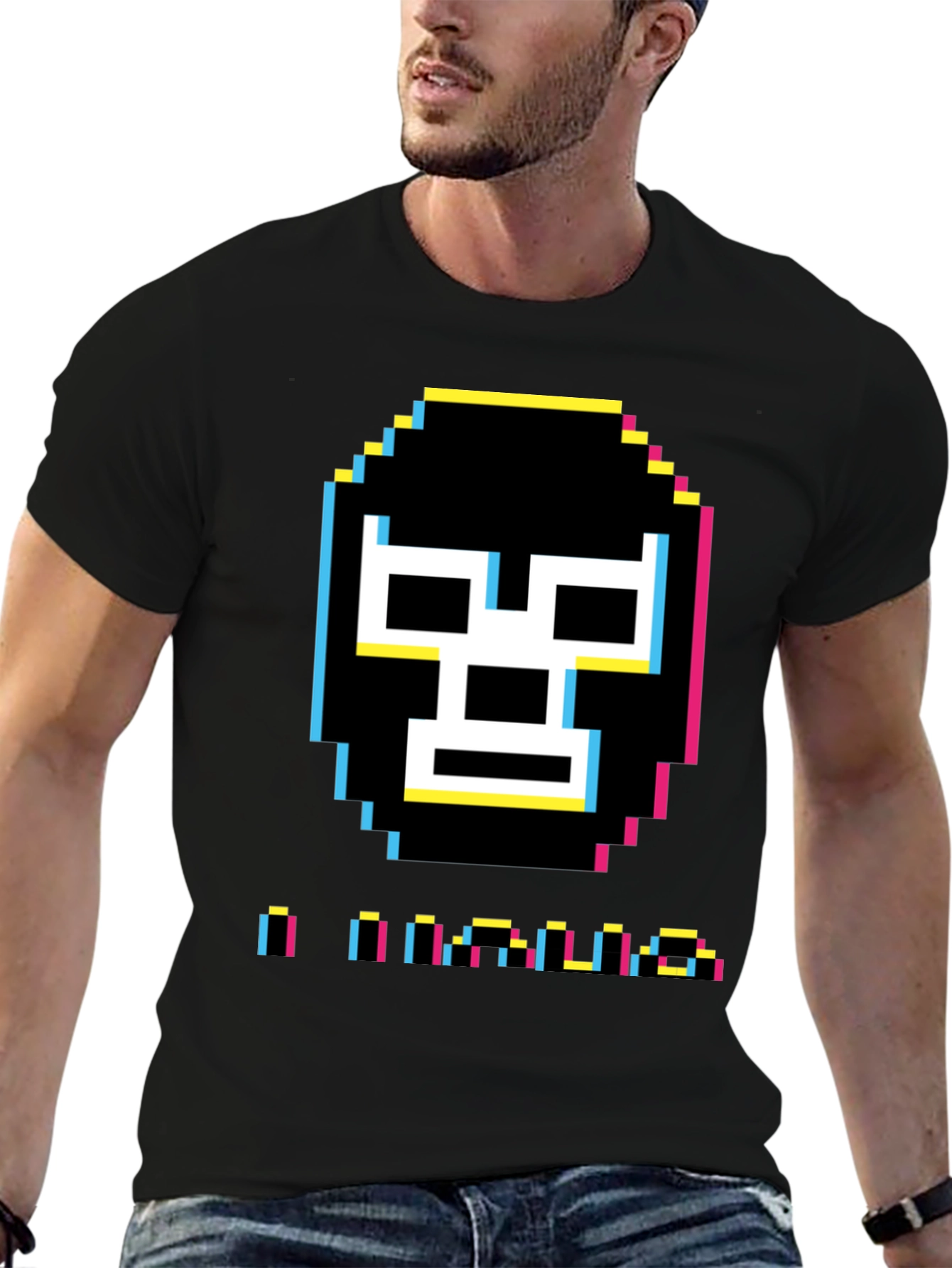 Black Pixel Luchador Mask T-Shirt view 6