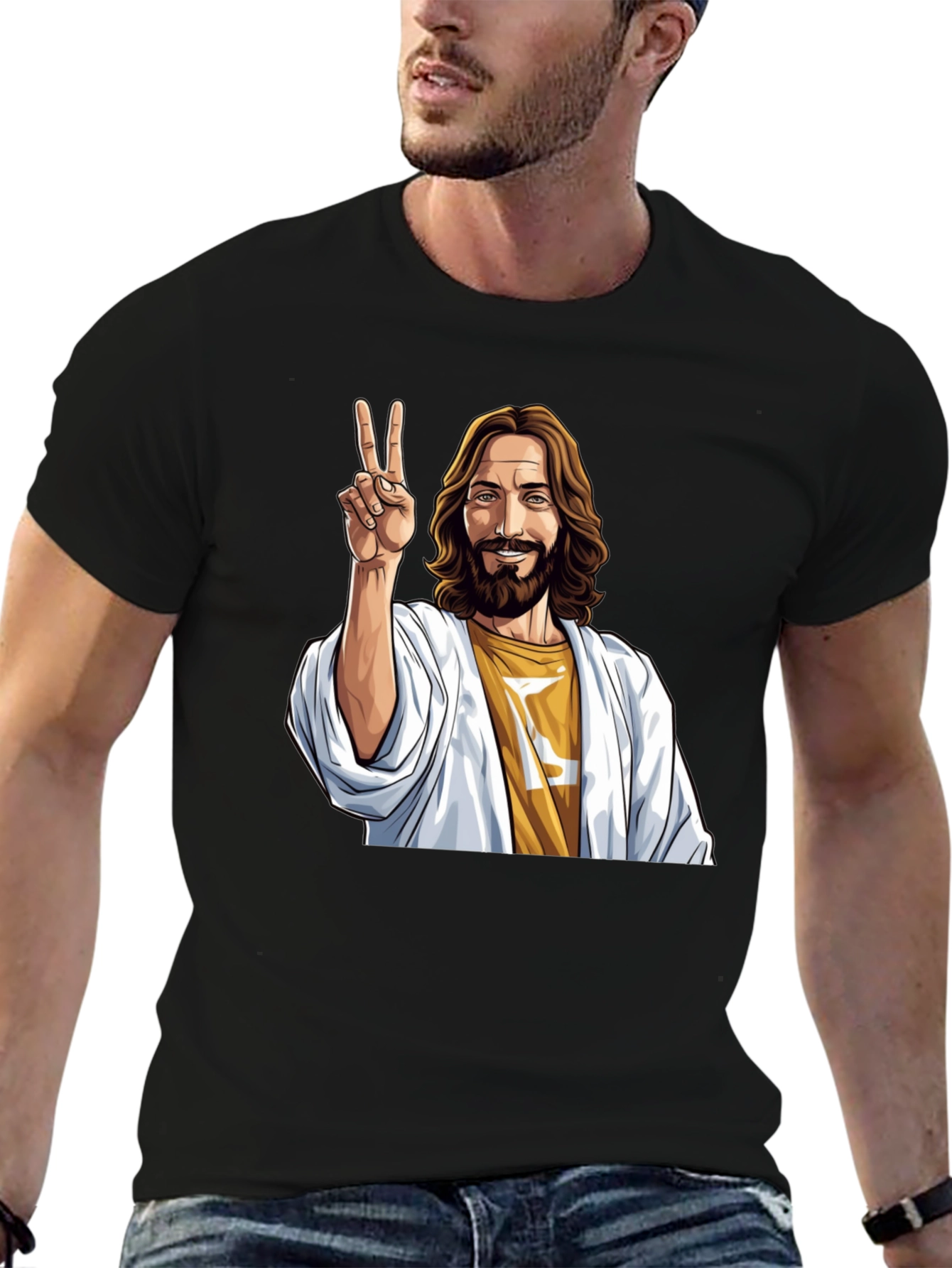 Black Peace Jesus Graphic Tee - Black Cotton Blend view 6