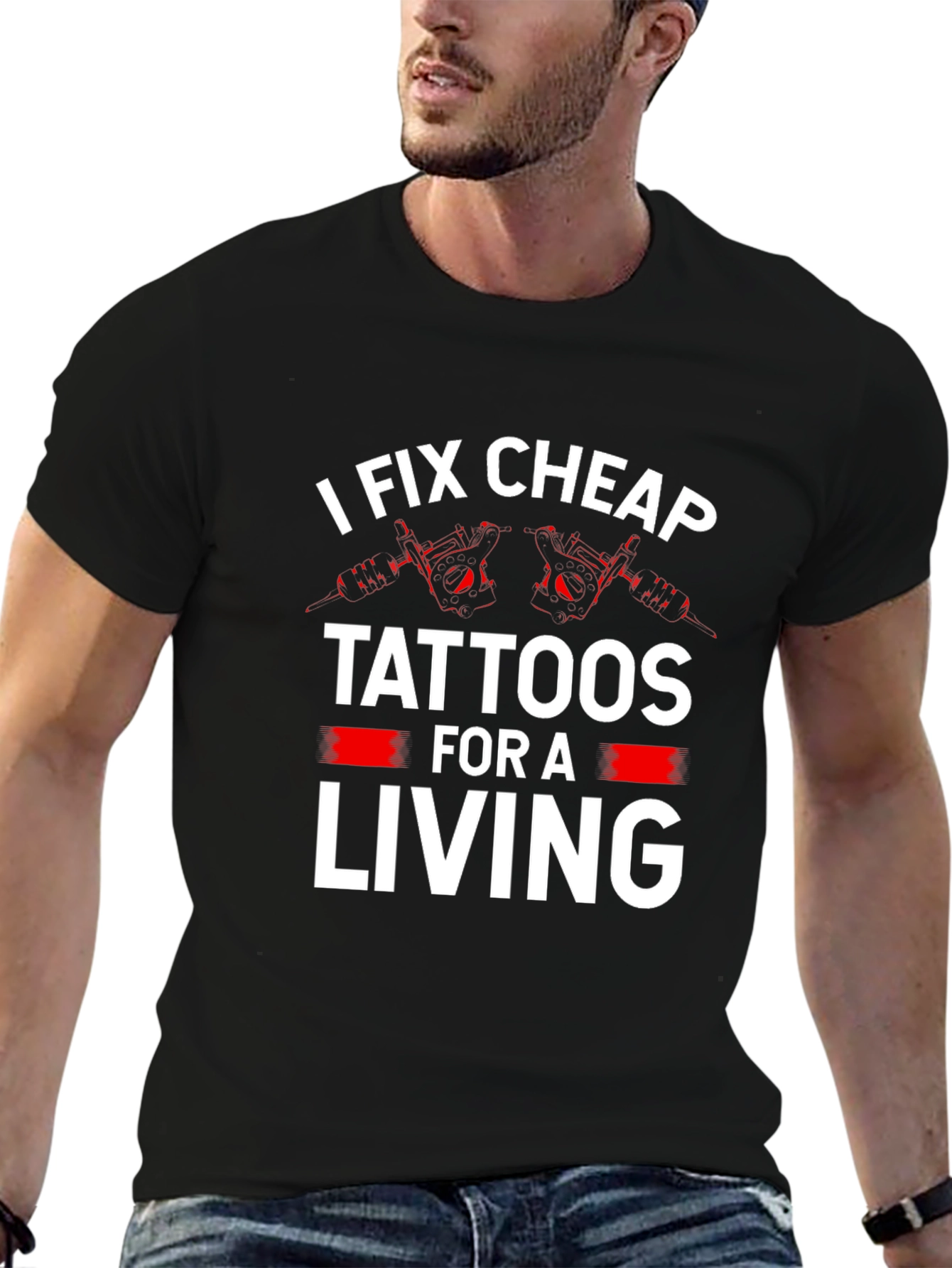 Black I Fix Cheap Tattoos Funny Graphic Tee view 6