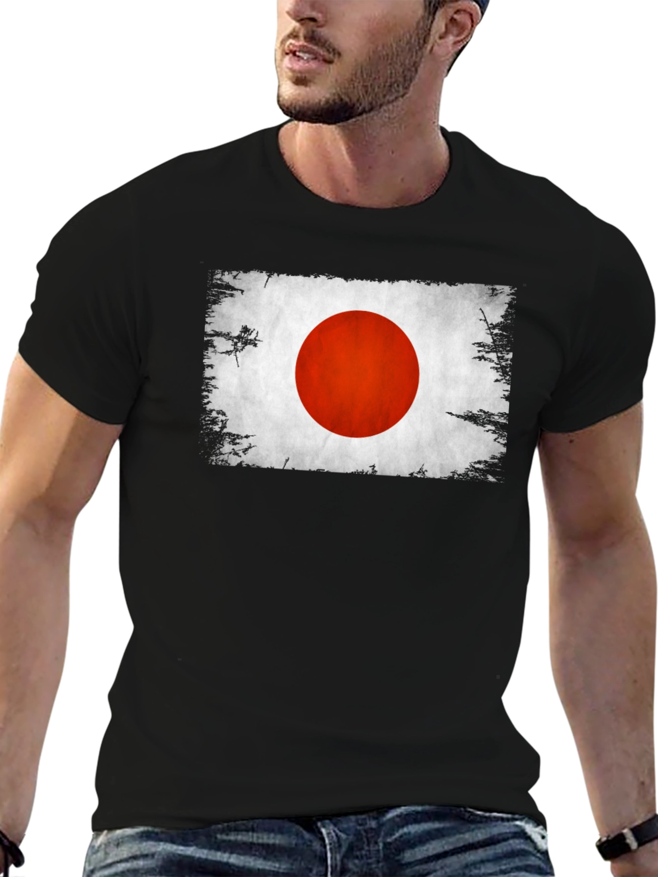 Black Japan Flag Graphic T-Shirt Distressed Look view 6