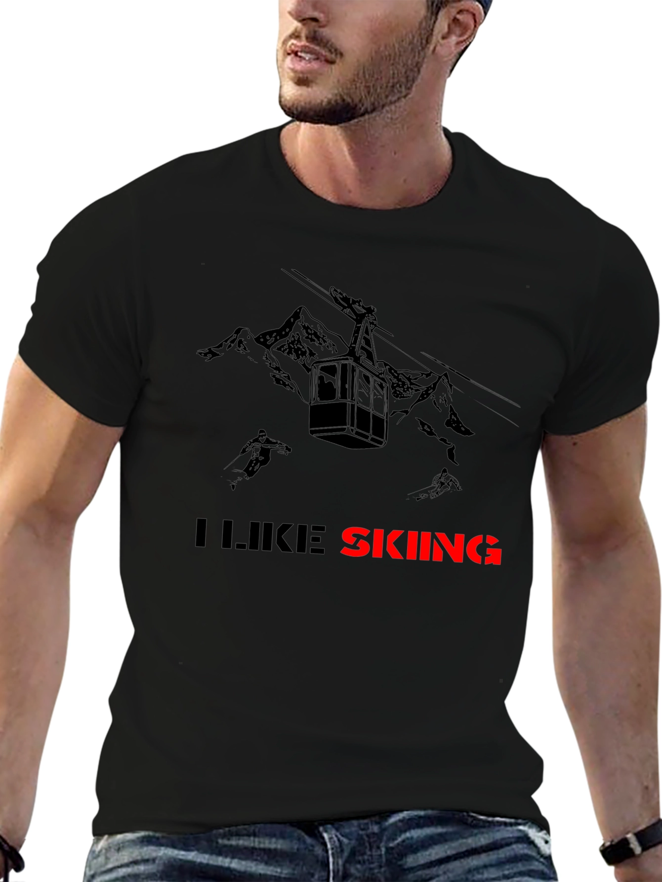 Black I Like Skiing Black T-Shirt view 6