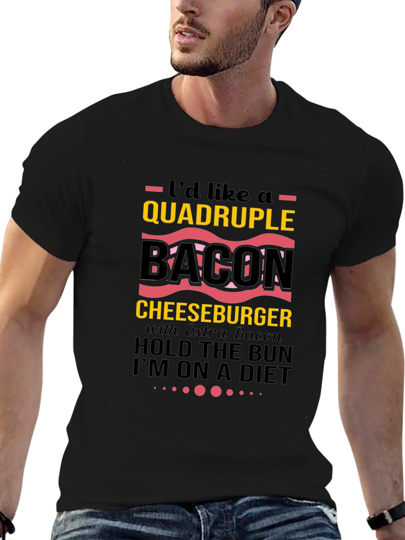 Black Quadruple Bacon Cheeseburger T-Shirt view 6