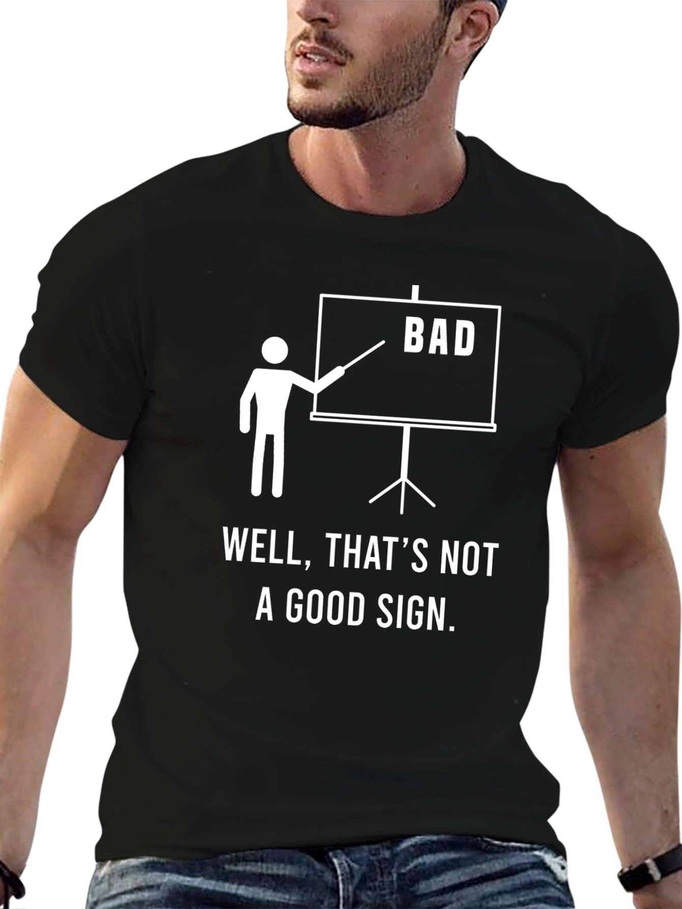 Black Bad Sign T-Shirt - Funny Graphic Tee for Men view 6