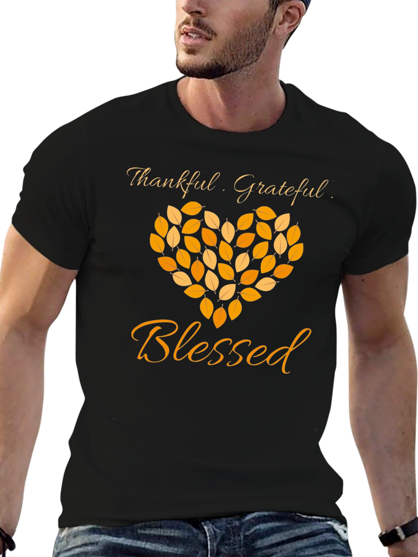 Black Thankful Grateful Blessed Graphic T-Shirt view 6