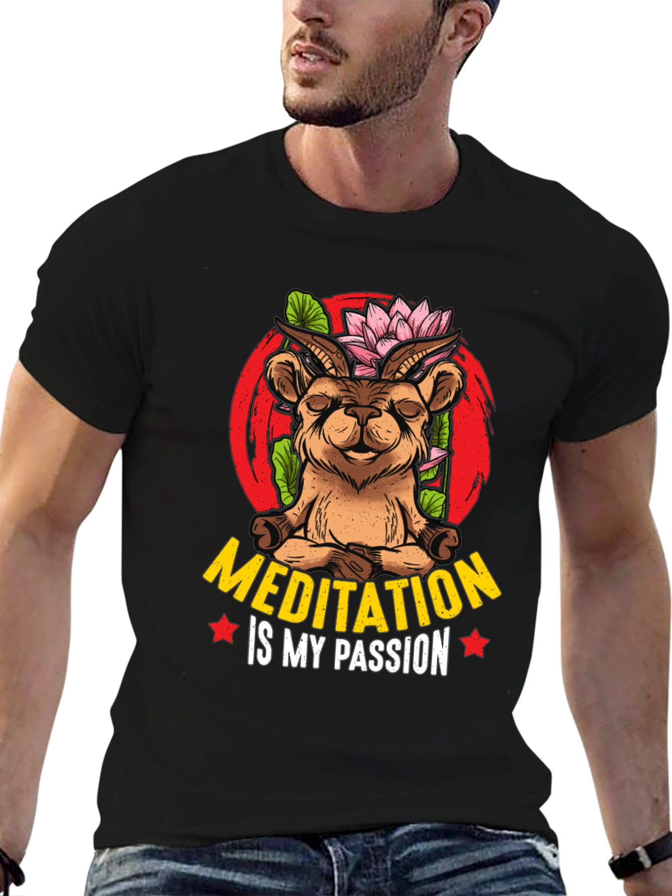 Black Meditation Goat T-Shirt - Unisex Design view 6