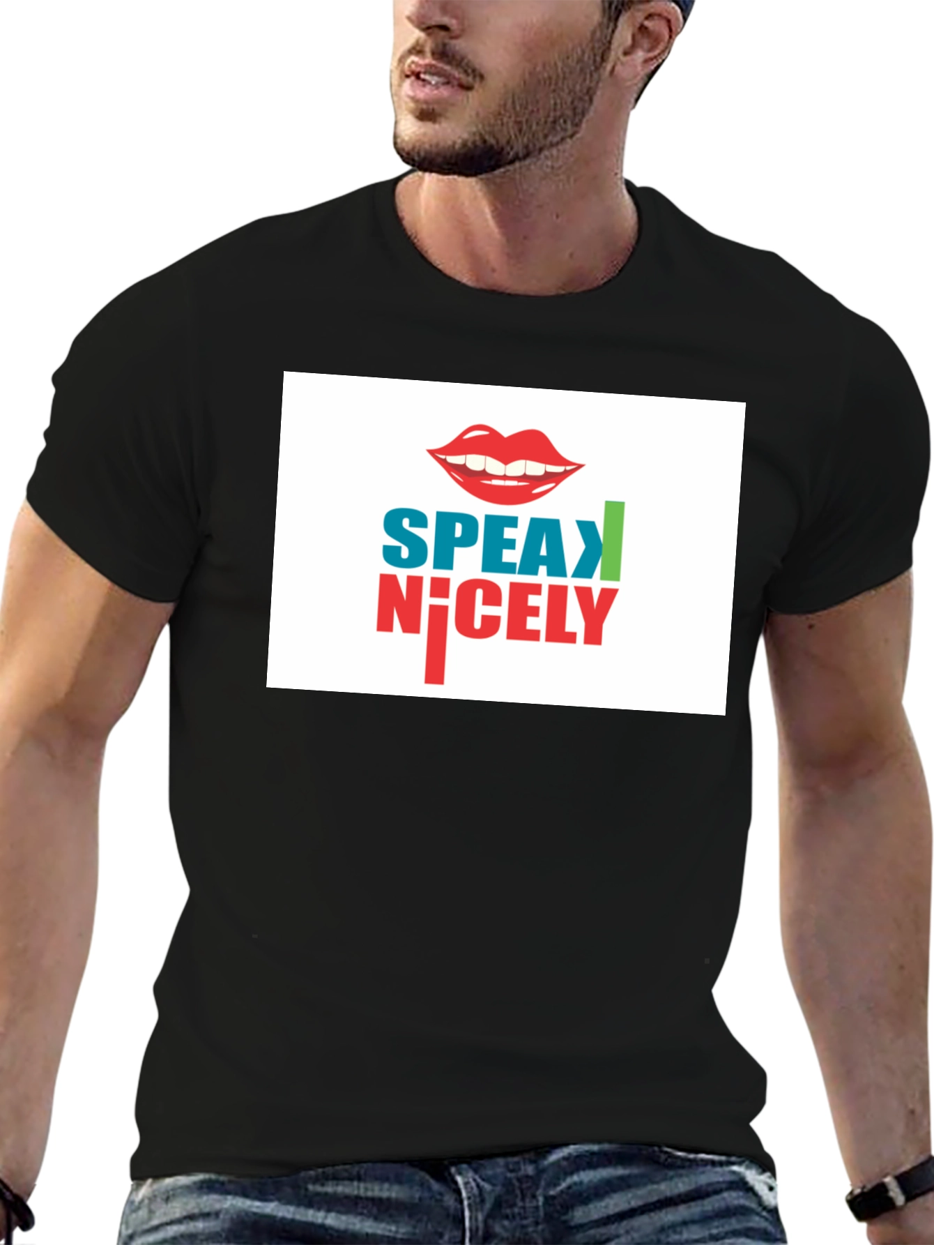 Black Speak Nicely Graphic Tee - Black Cotton Blend view 6