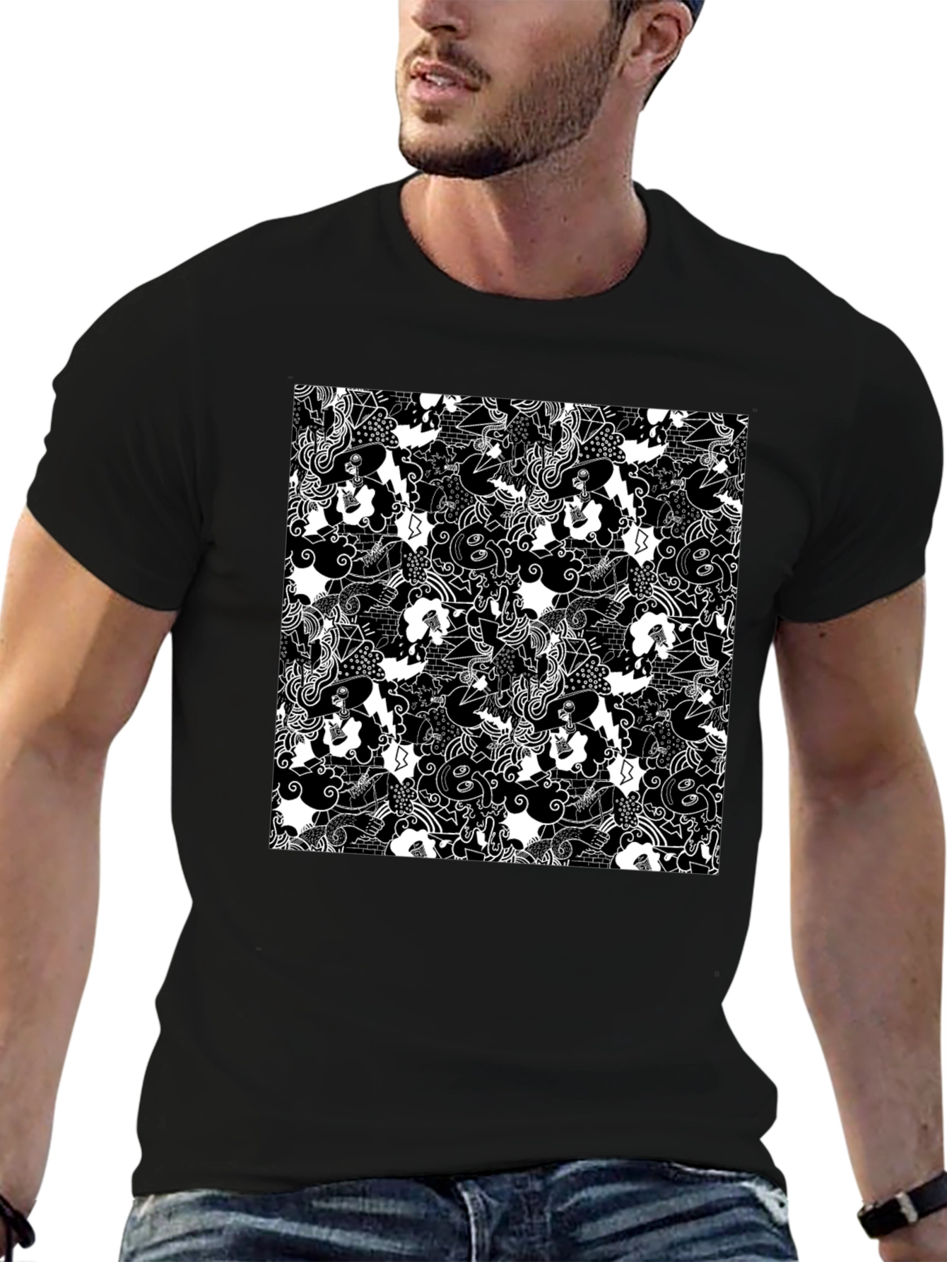 Black Abstract Pattern Black T-Shirt view 6