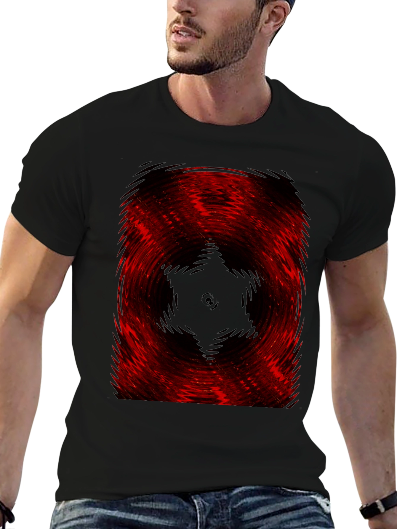 Black Abstract Red & Black Swirl Graphic Tee view 6