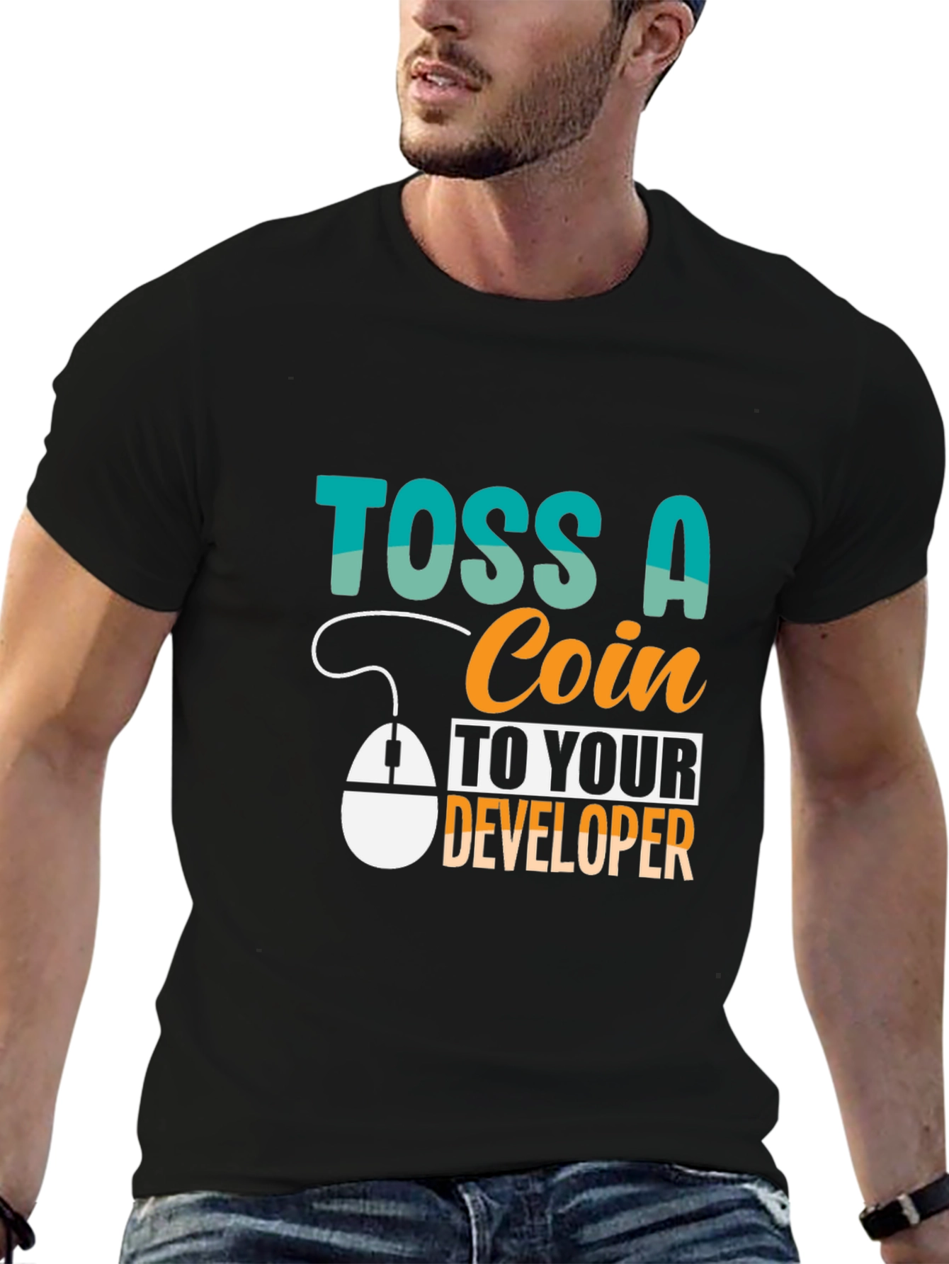 Black Toss a Coin to Your Developer T-Shirt view 6