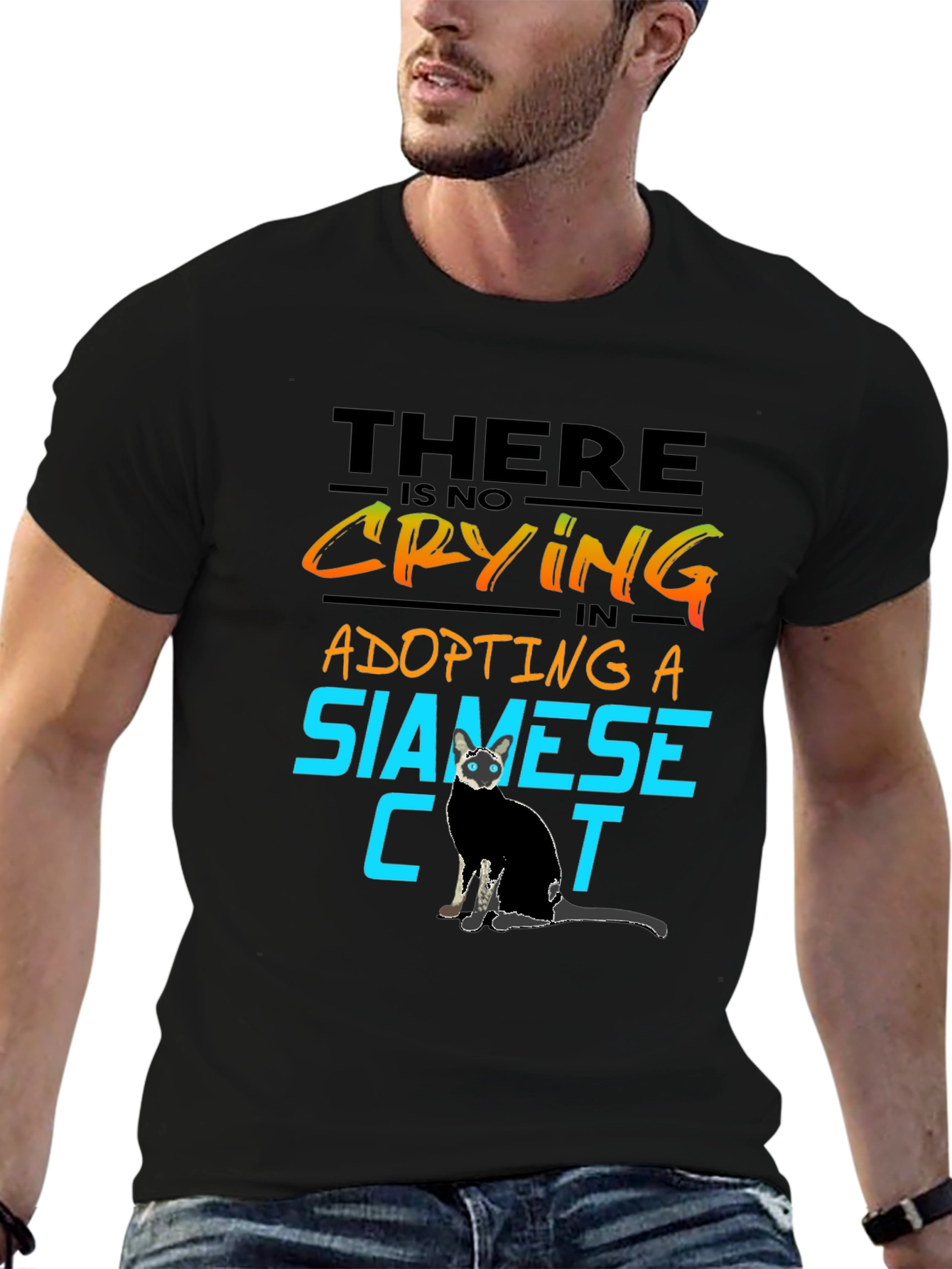Black Siamese Cat Lover T-Shirt - No Crying in Adopting view 6
