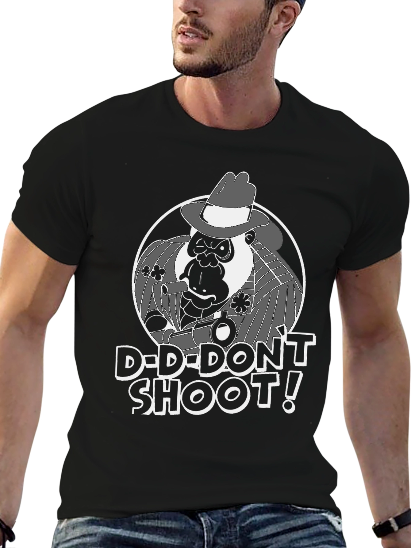 Black Gorilla Gangster Graphic Tee - "D-D-Don't Shoot!" T-Shirt view 6