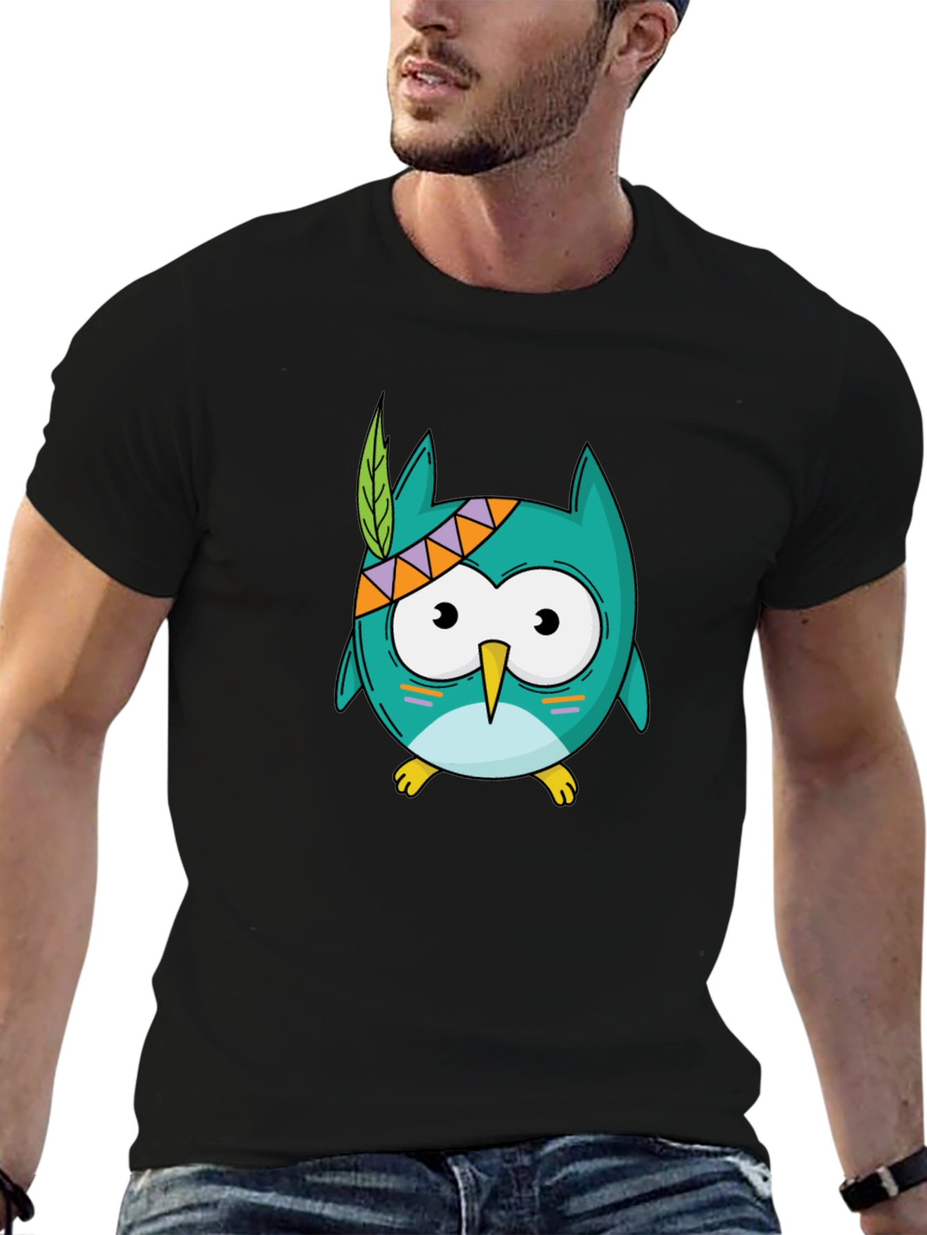 Black Cute Cartoon Owl T-Shirt - Black view 6