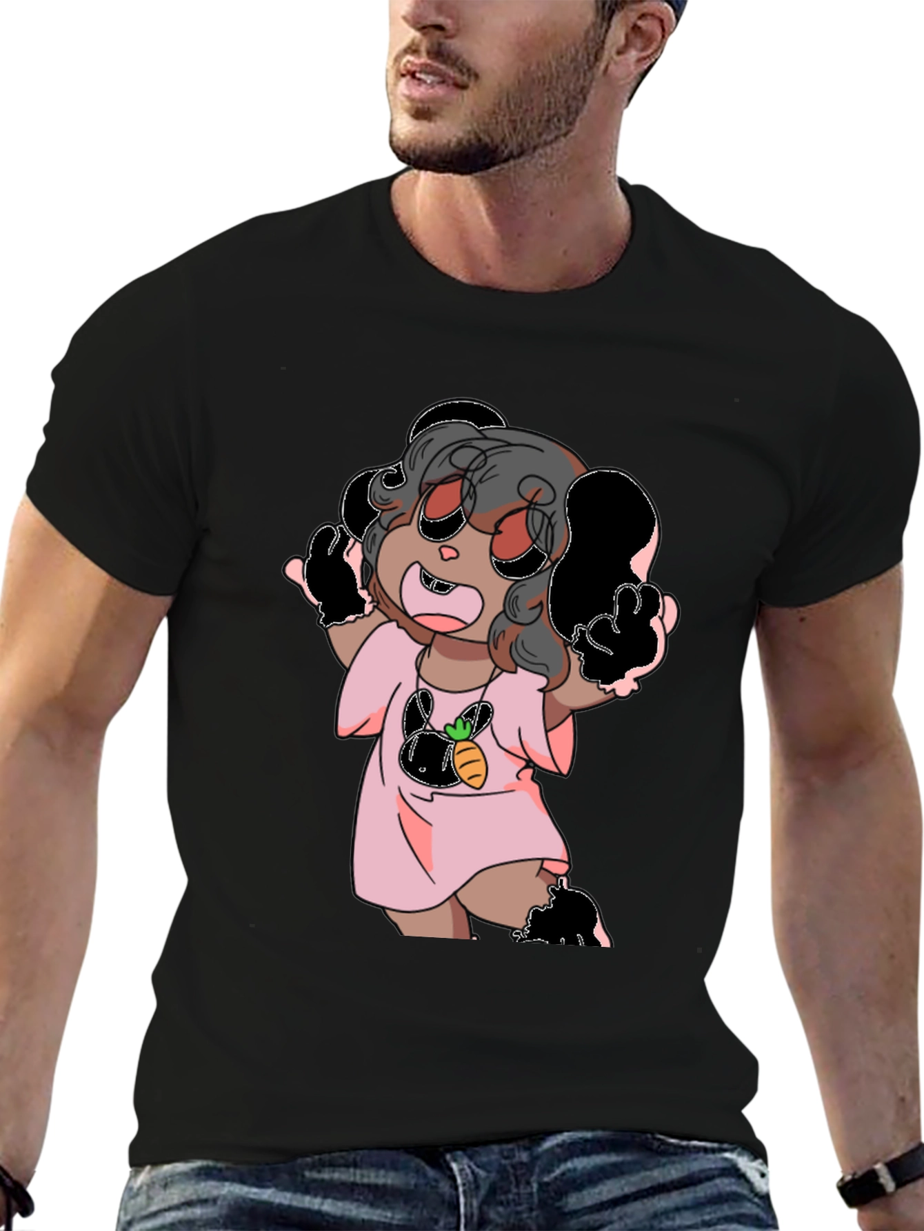 Black Cartoon Print Tee view 6