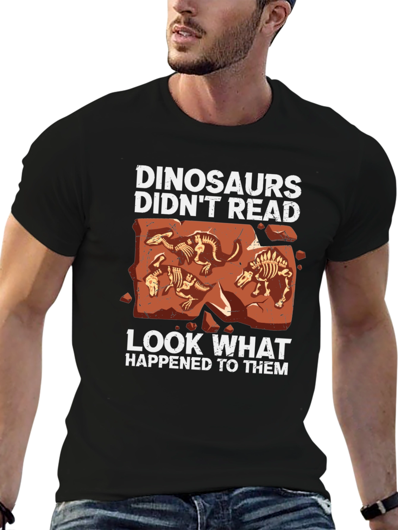 Black Dinosaurs Didn't Read T-Shirt Funny Dino Skeleton Tee view 6