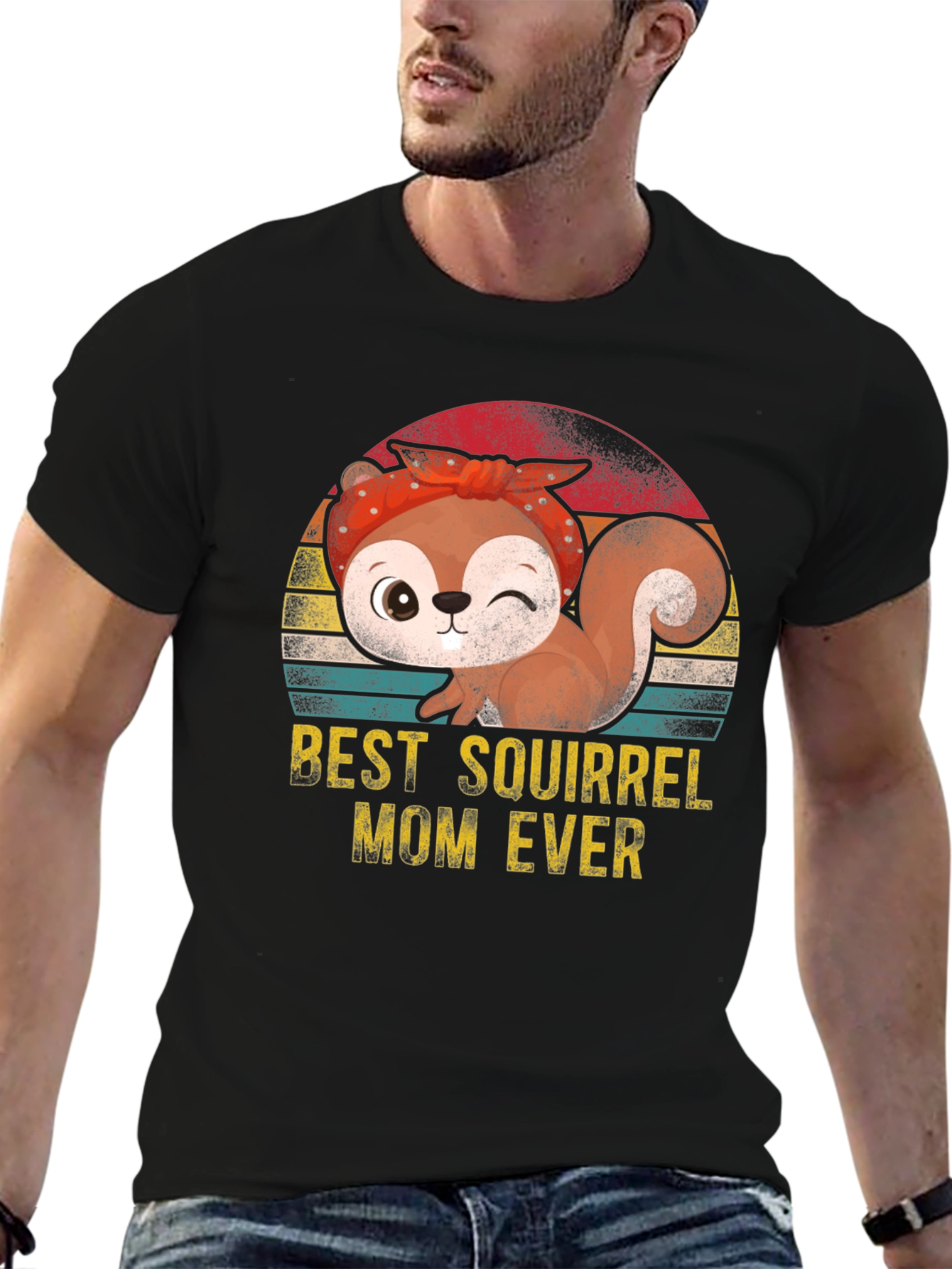 Black Best Squirrel Mom Ever T-Shirt view 6