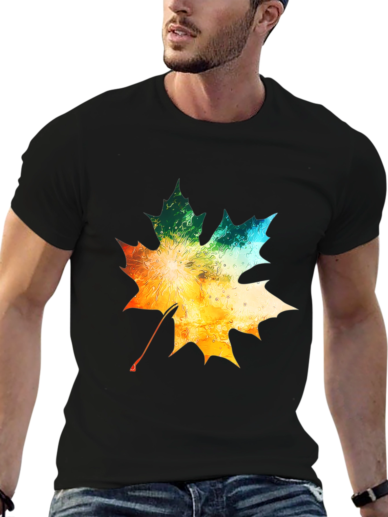 Black Maple Leaf Graphic Tee - Autumn Colors view 6