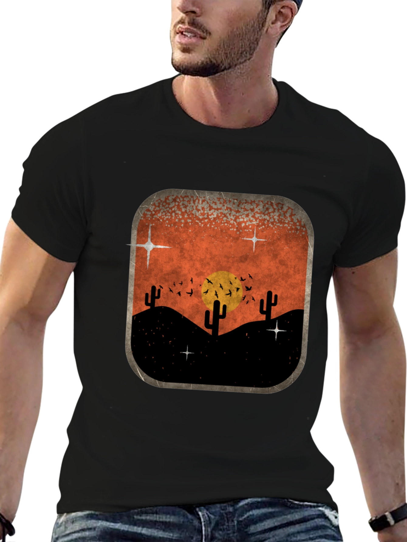 Black Retro Desert Sunset Graphic Tee - Classic Black view 6
