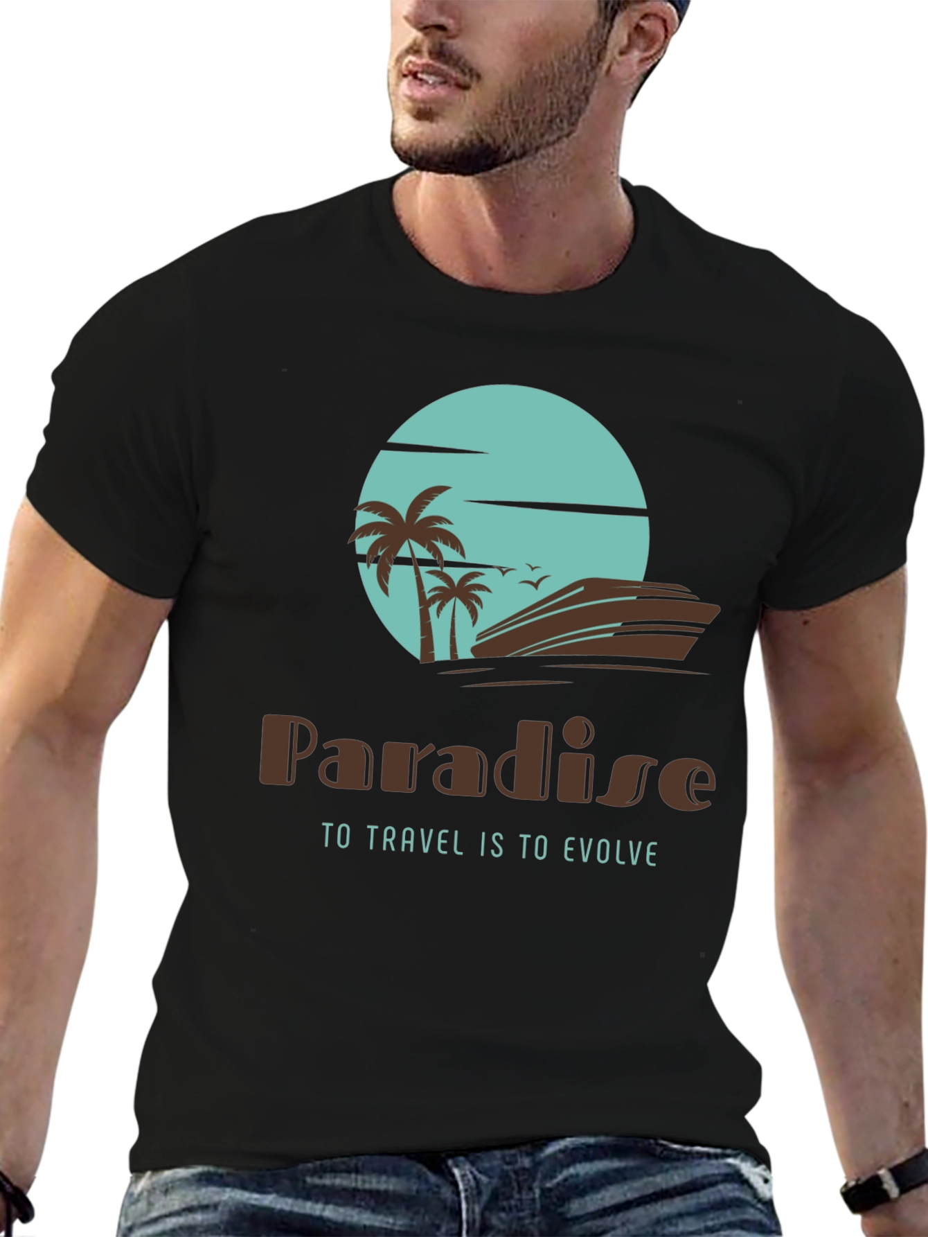 Black Paradise Travel T-Shirt - Evolve in Style view 6