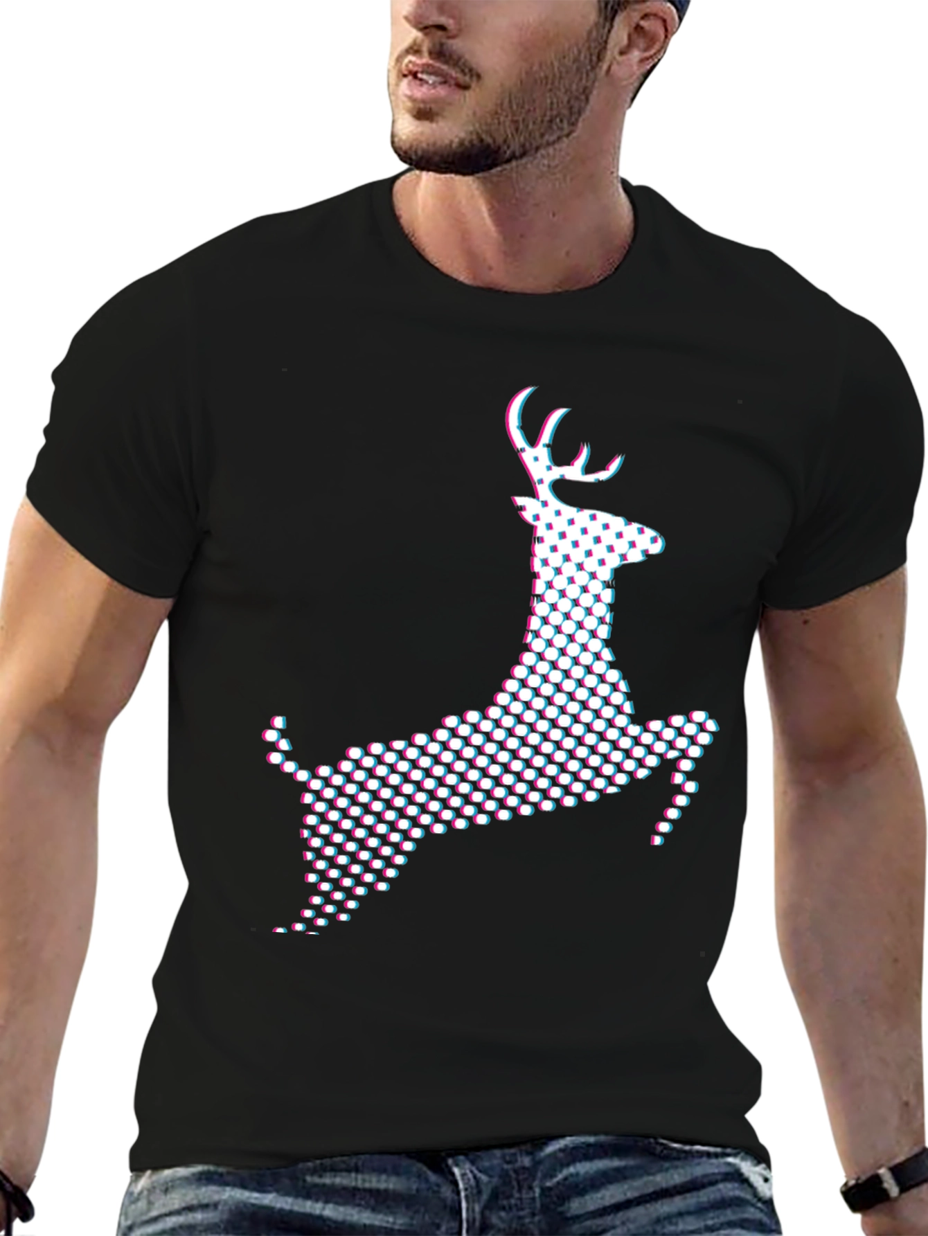 Black Abstract Reindeer Graphic Black T-Shirt view 6